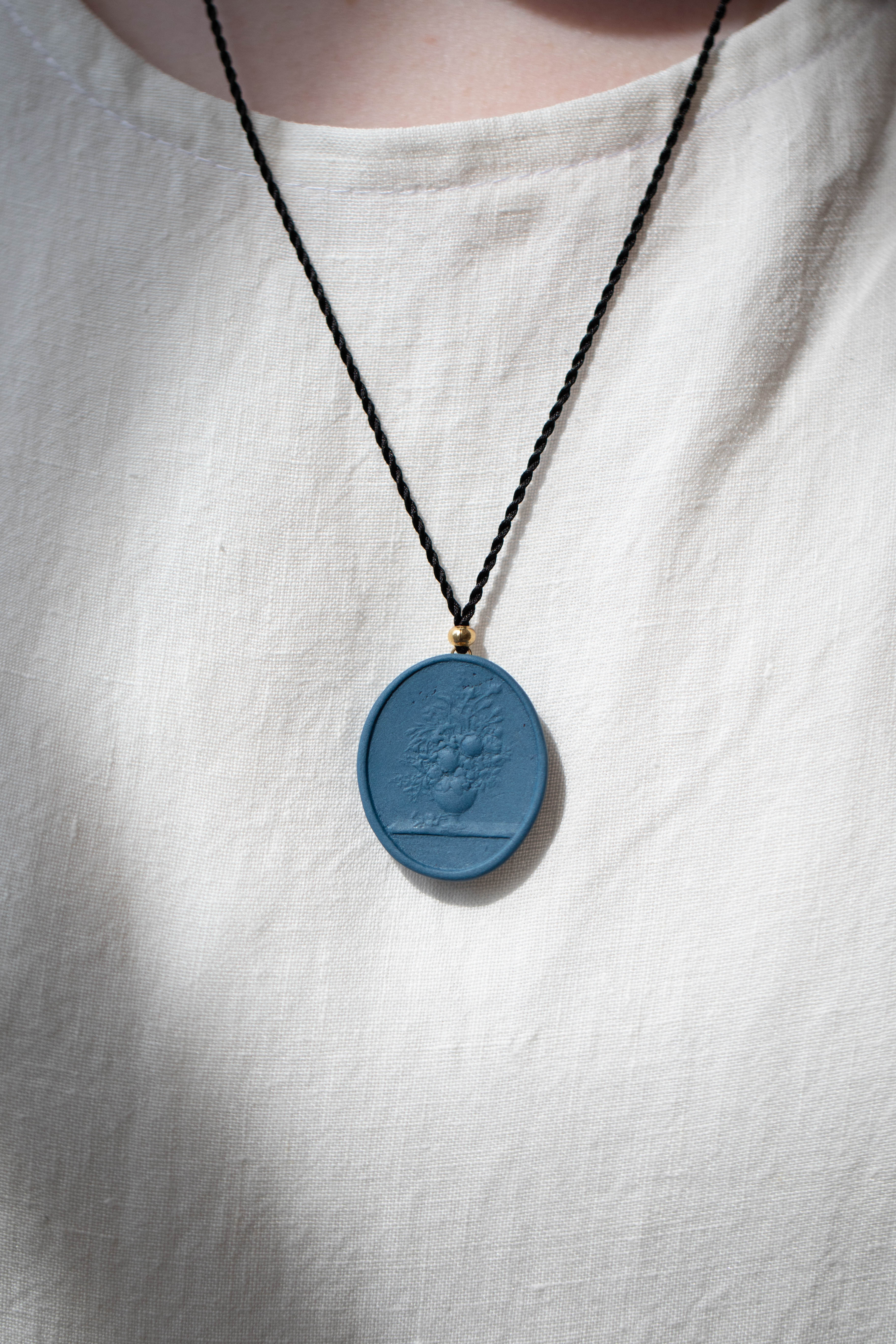 Marcie McGoldrick | Porcelain Cameo Pendant- Vase with Flowers in Indigo - Image 5