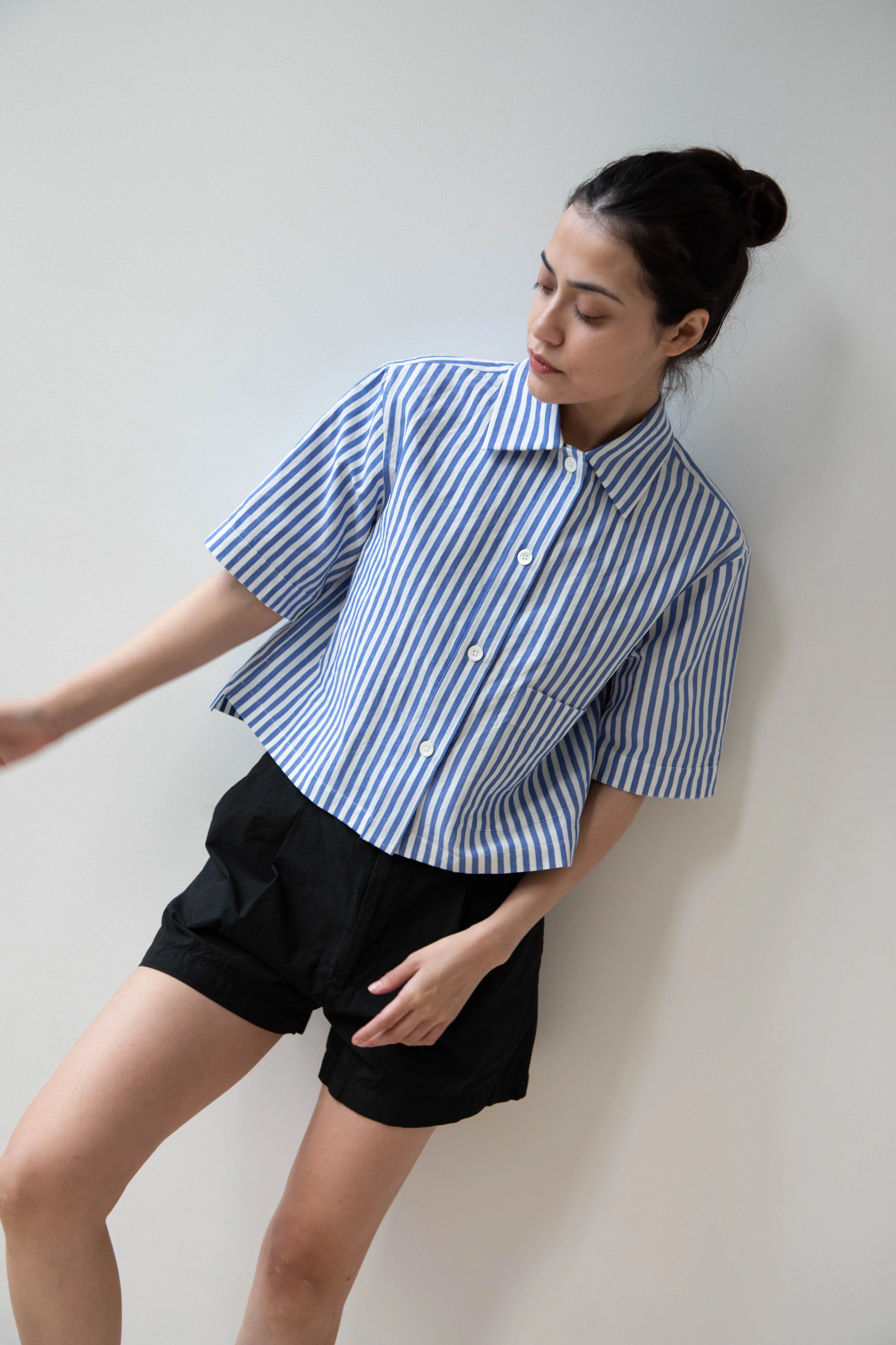 Margaret Howell | Drop Pocket Shirt in Blue & Off-White - Image 6
