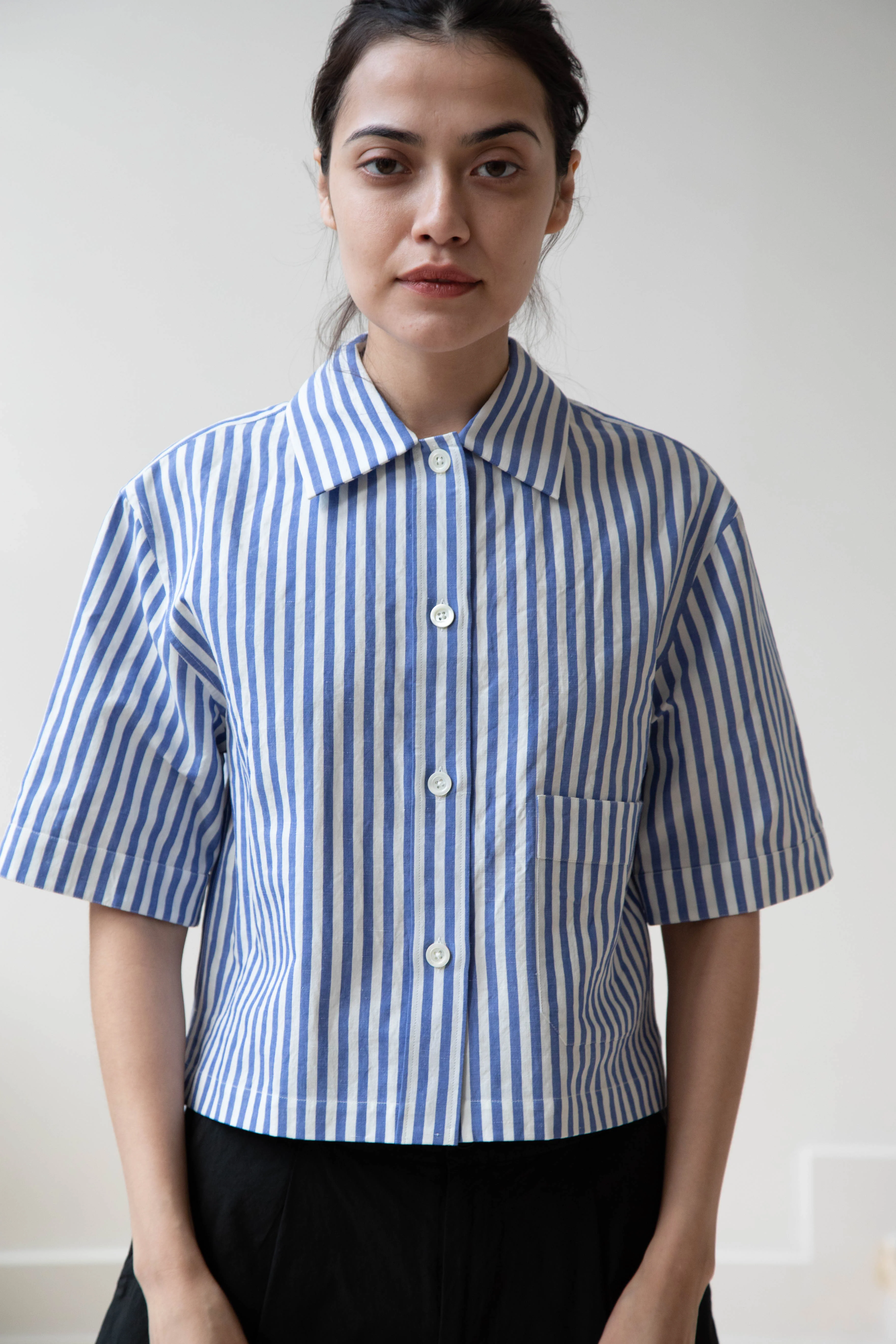 Margaret Howell | Drop Pocket Shirt in Blue & Off-White - Image 8