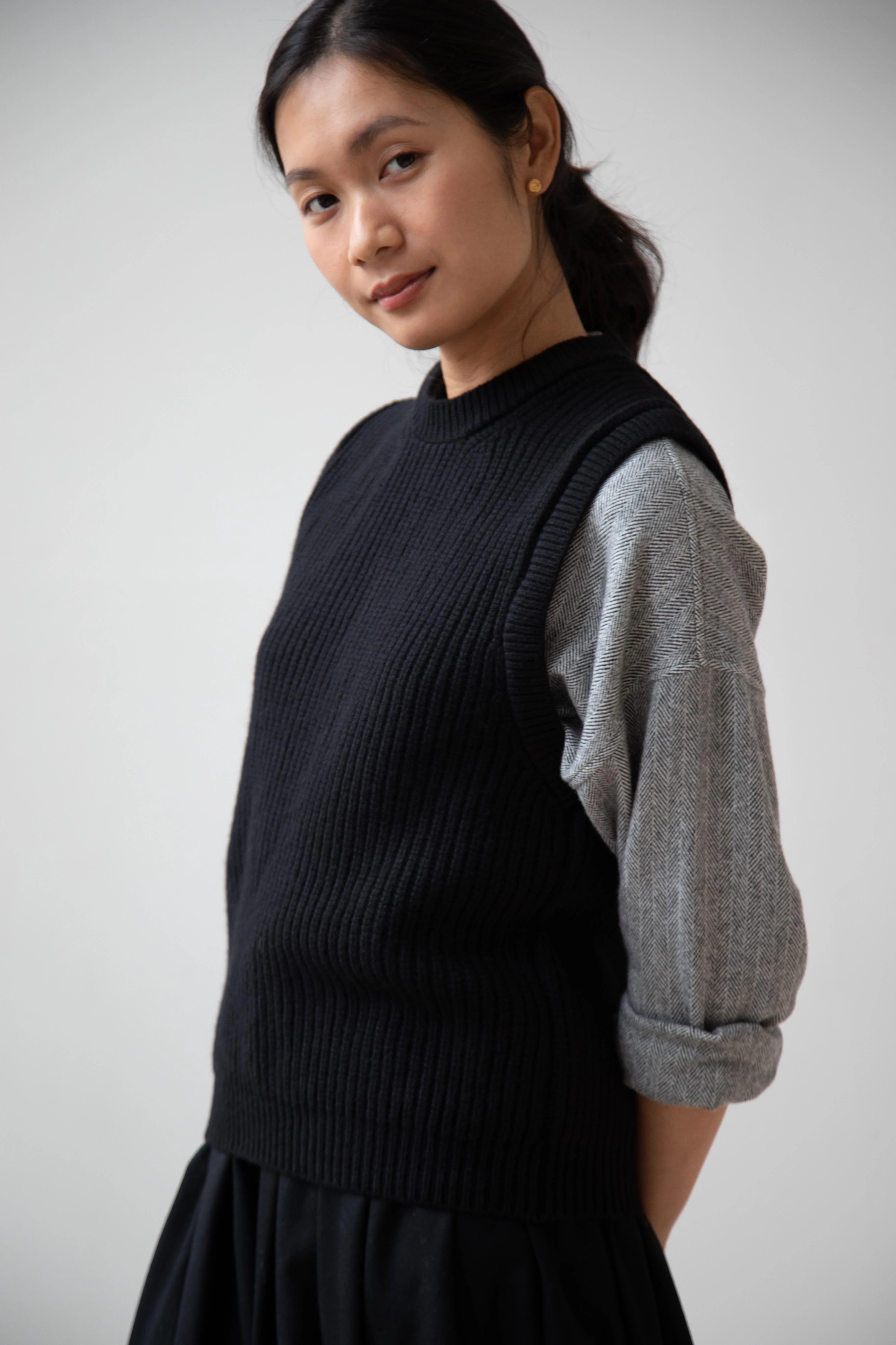 Margaret Howell | English Rib Slipover Vest in Black - Image 16