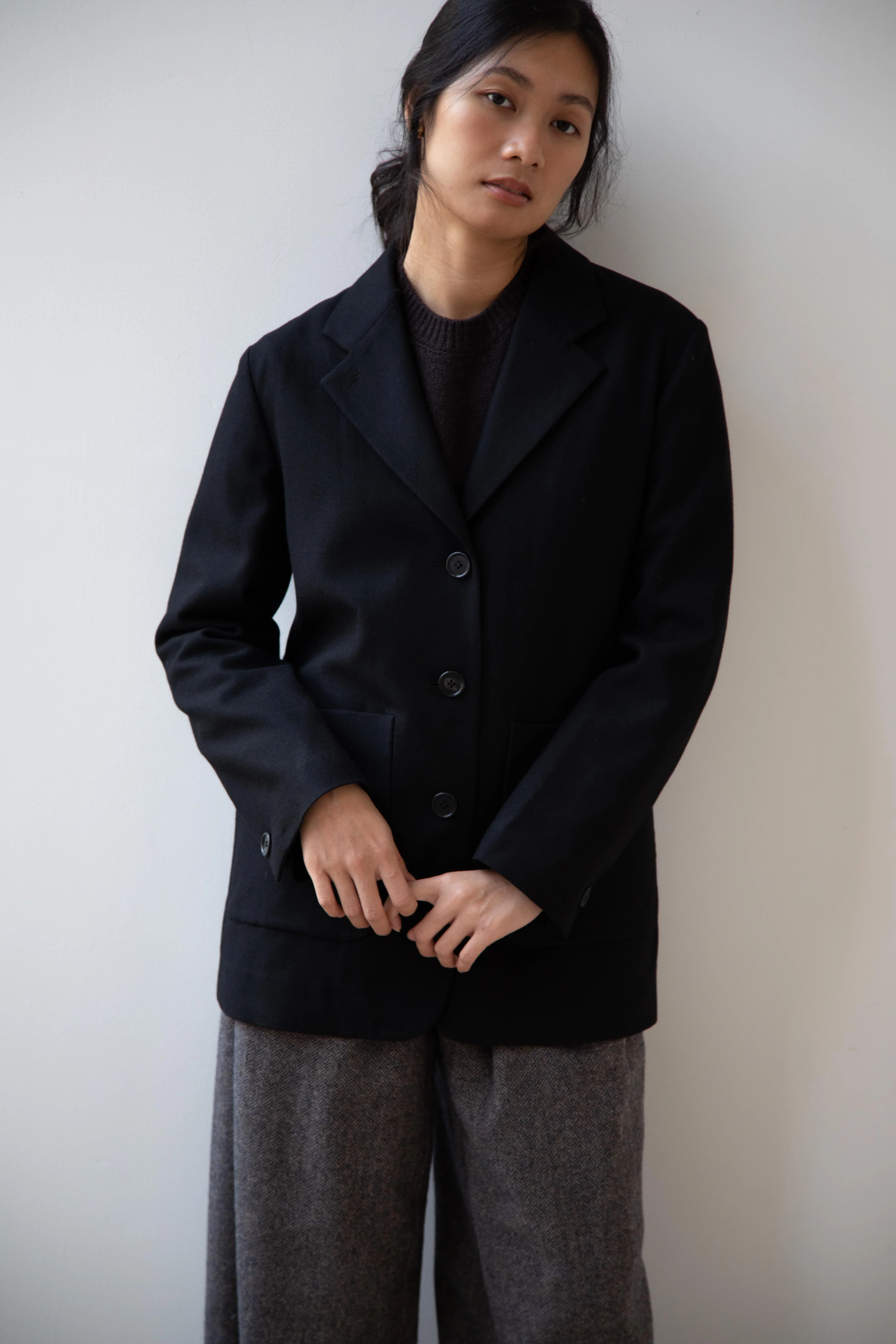 Margaret Howell | Flannel Wool Blazer in Black - Image 21
