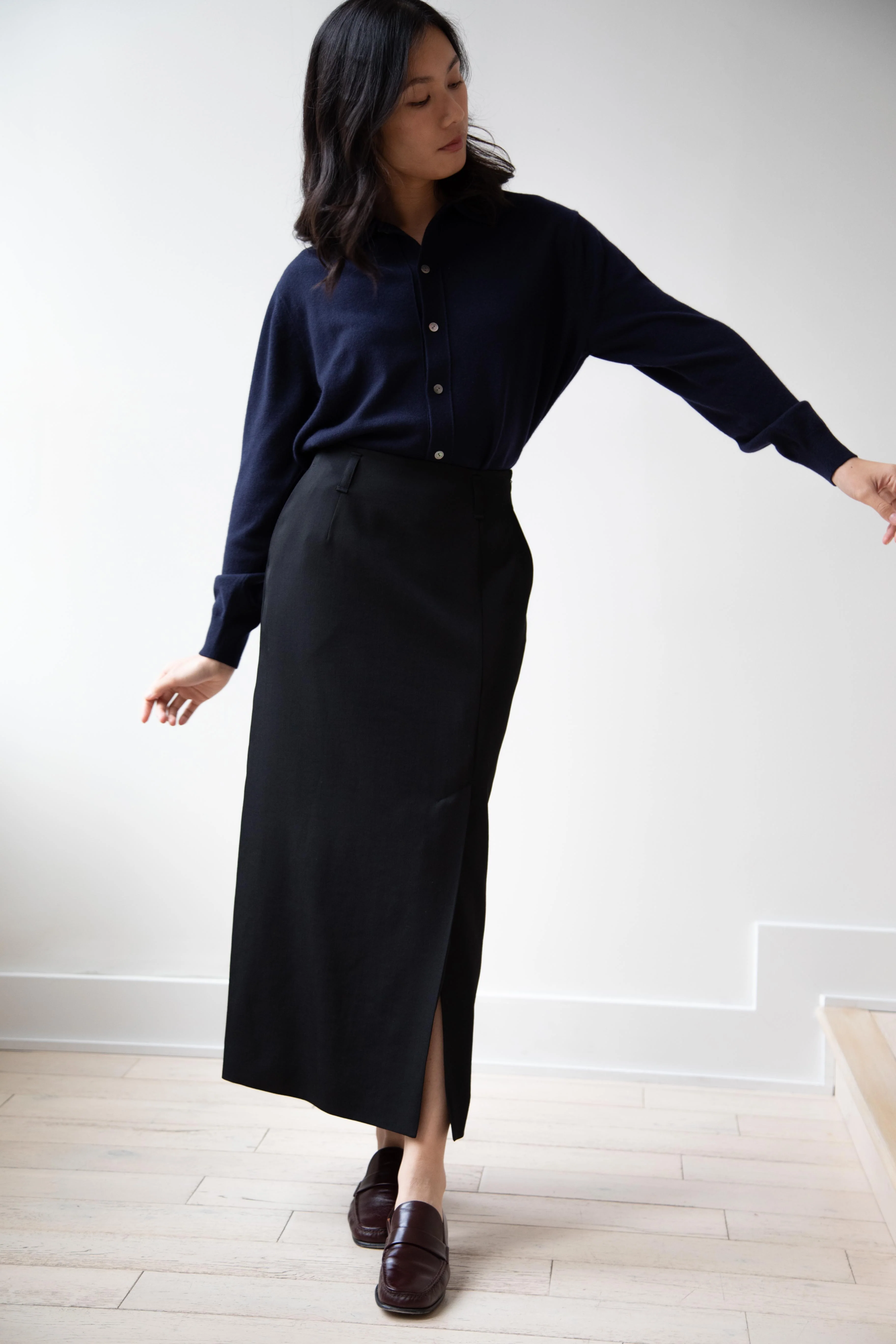 Margaret Howell | Midi Vent Skirt in Black - Image 2