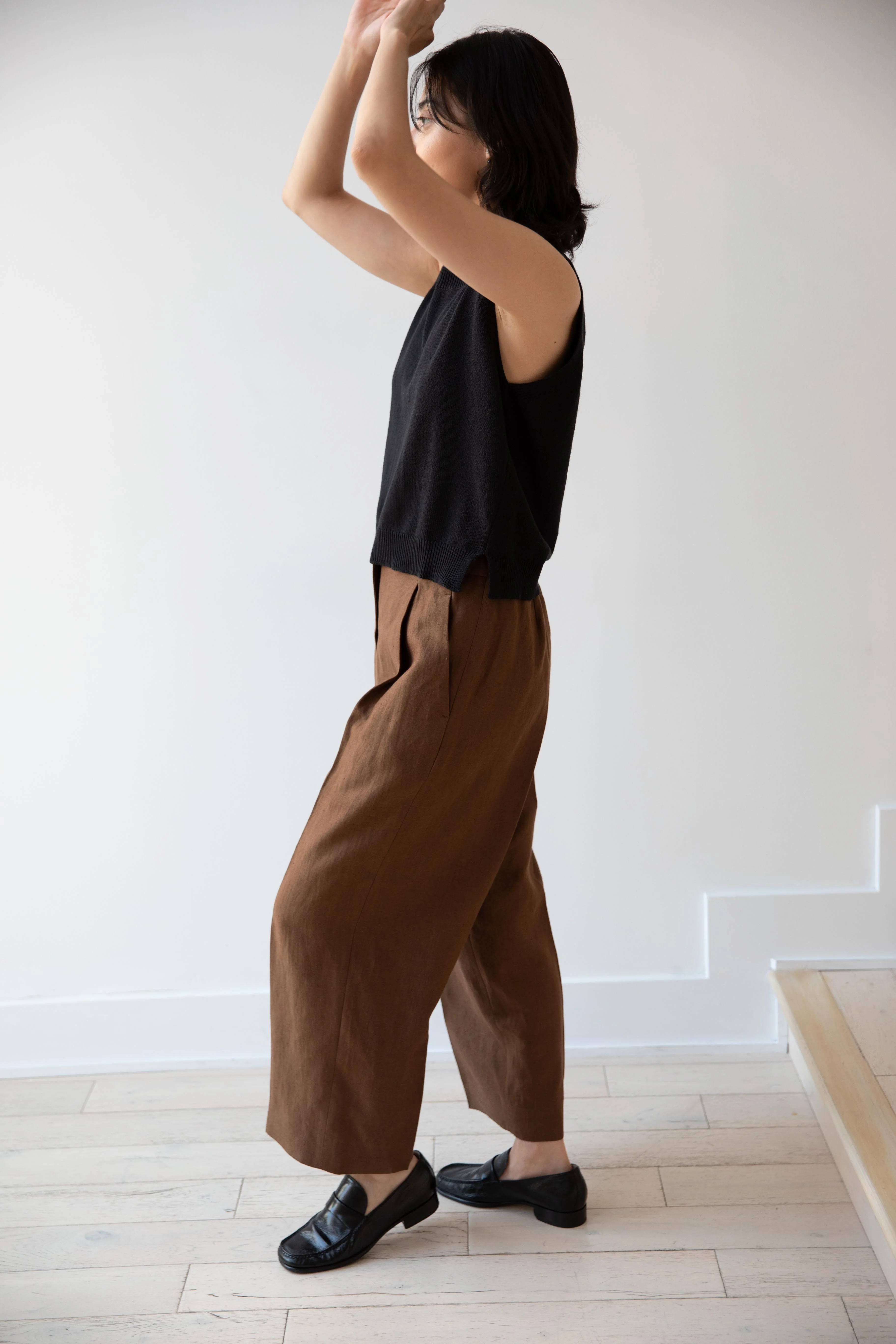Margaret Howell | Pleated Front Cropped Trousers in Brown - Image 10