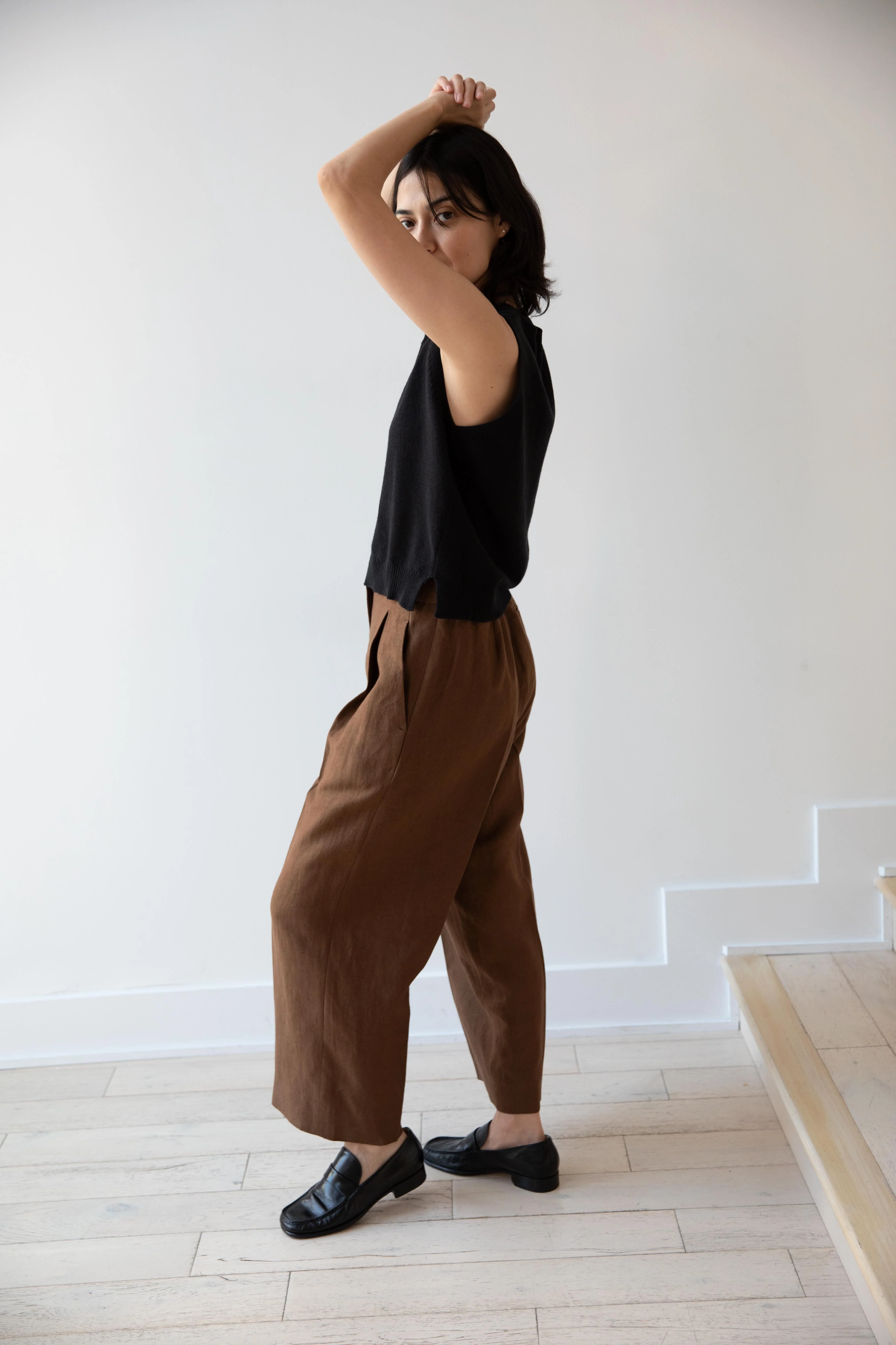 Margaret Howell | Pleated Front Cropped Trousers in Brown - Image 11