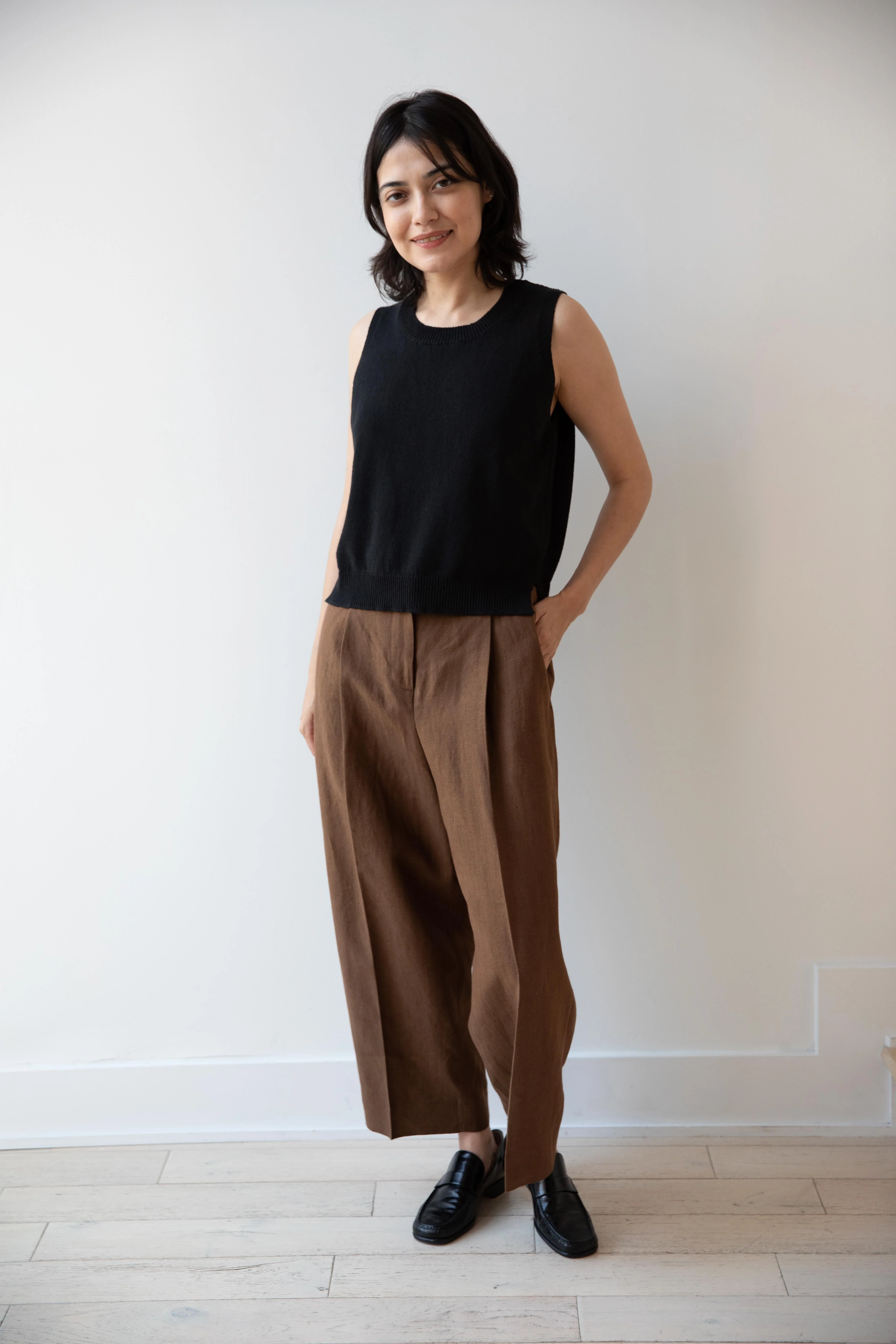 Margaret Howell | Pleated Front Cropped Trousers in Brown - Image 16