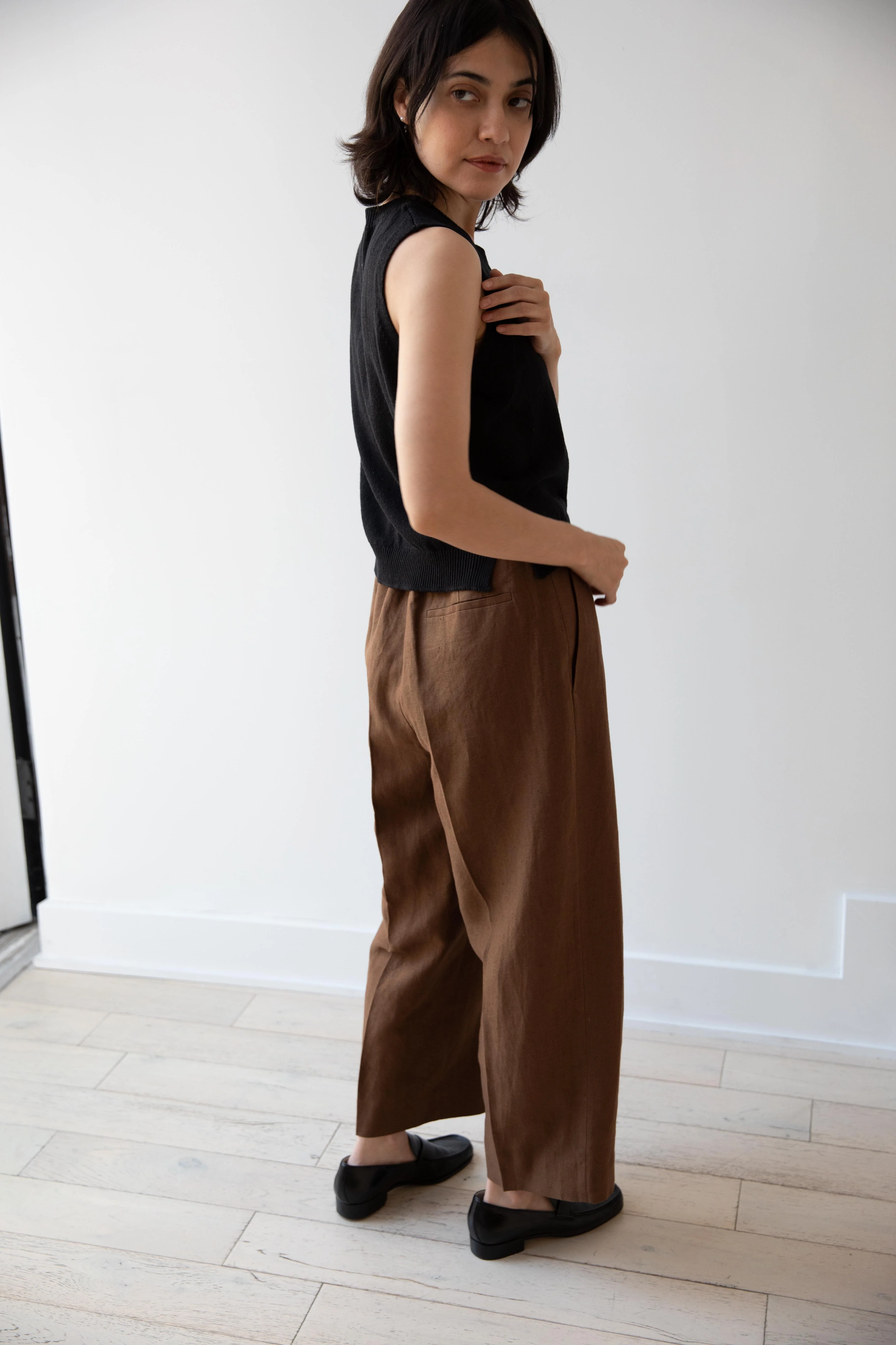 Margaret Howell | Pleated Front Cropped Trousers in Brown - Image 19