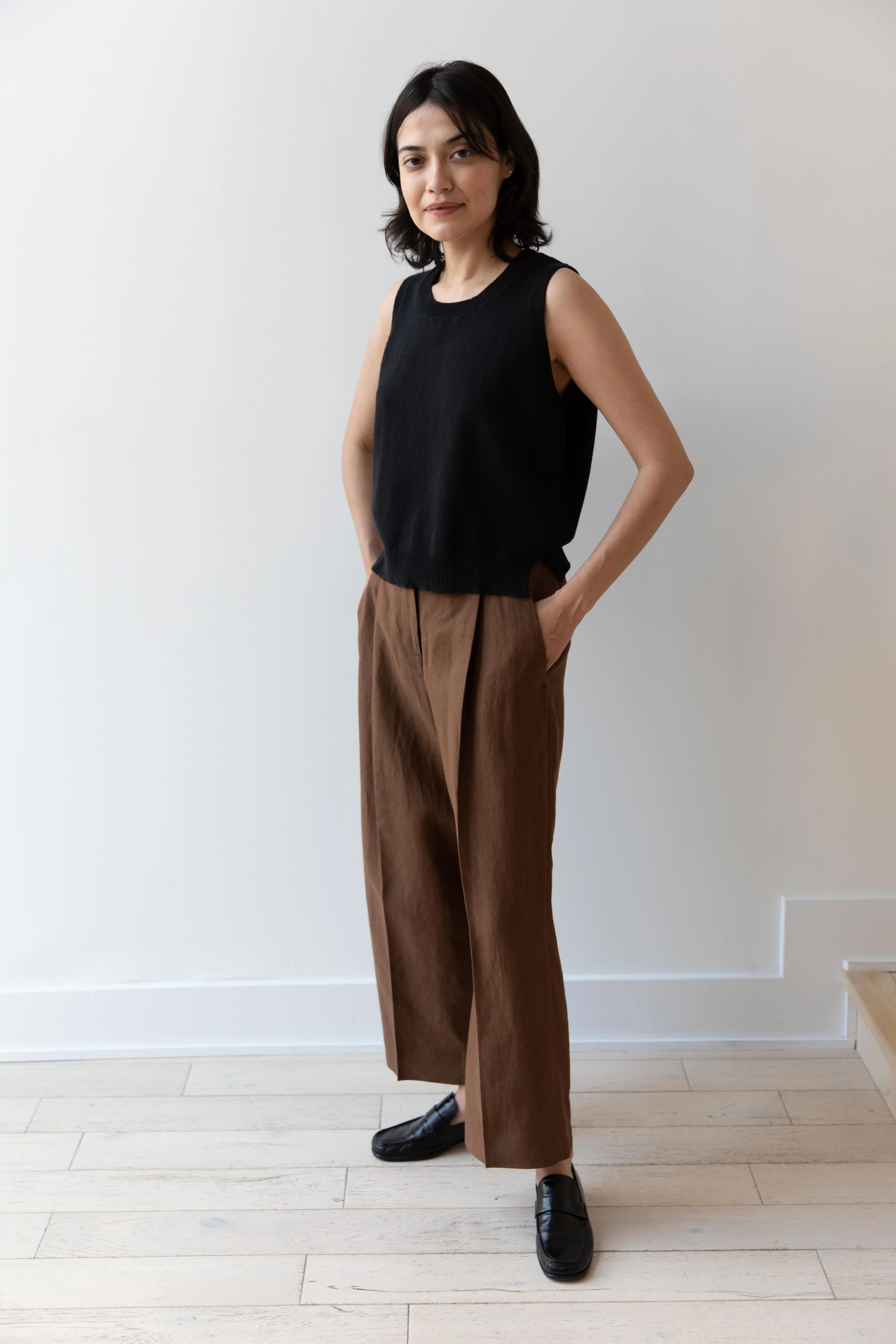 Margaret Howell | Pleated Front Cropped Trousers in Brown - Image 6