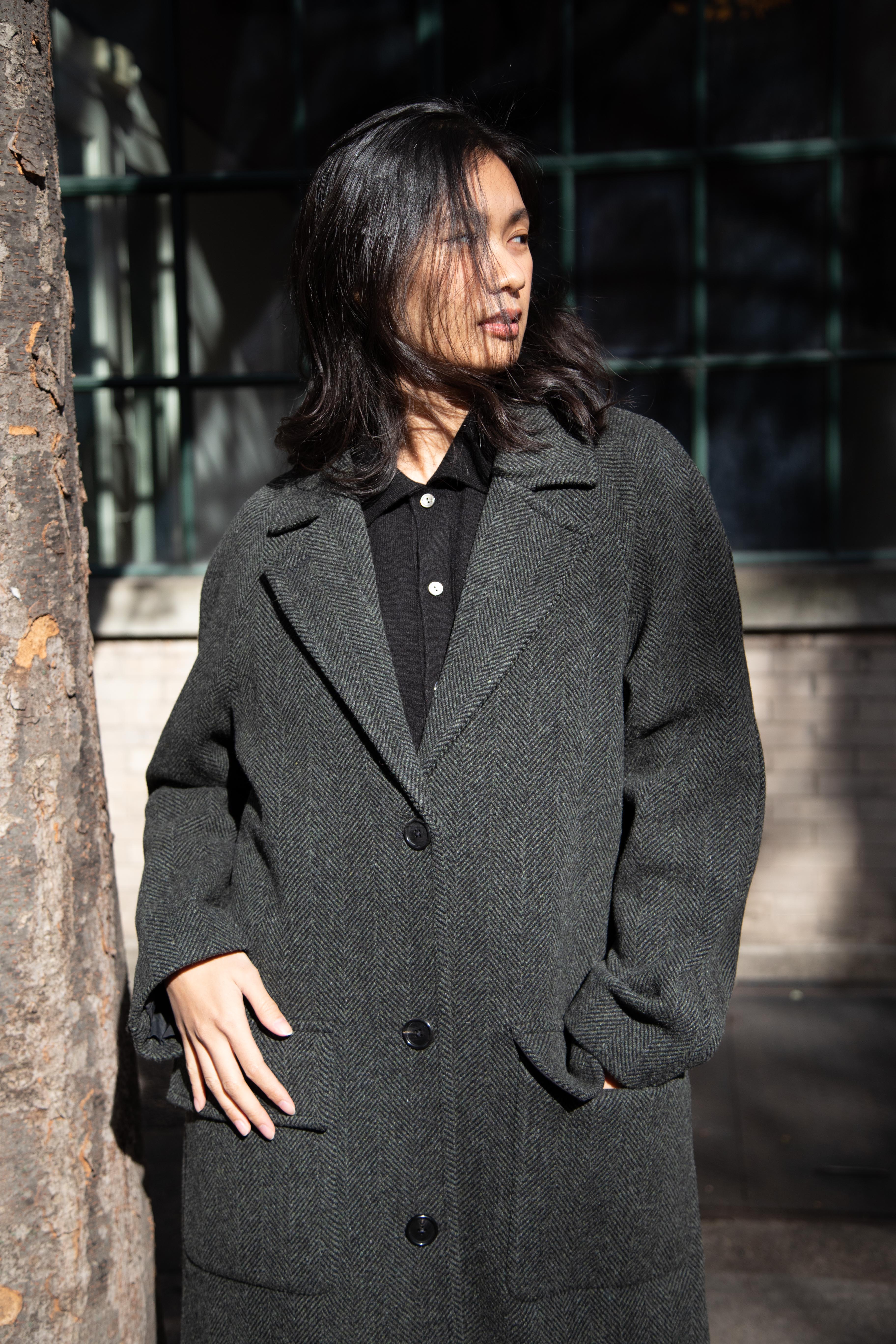 Margaret Howell | Raglan Herringbone Overcoat in Green & Black - Image 41