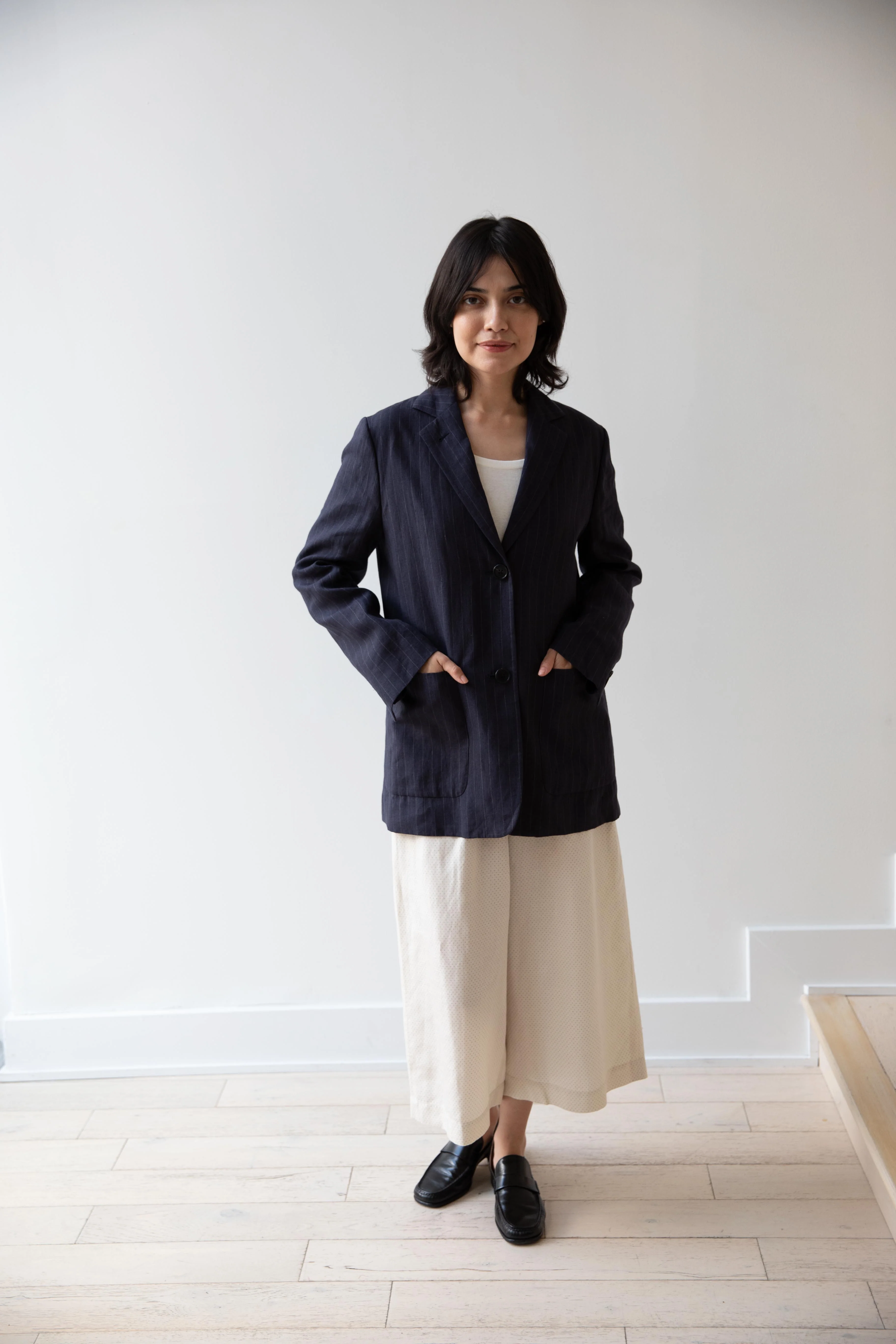 Margaret Howell | Relaxed Pinstripe Linen Blazer in Navy - Image 19