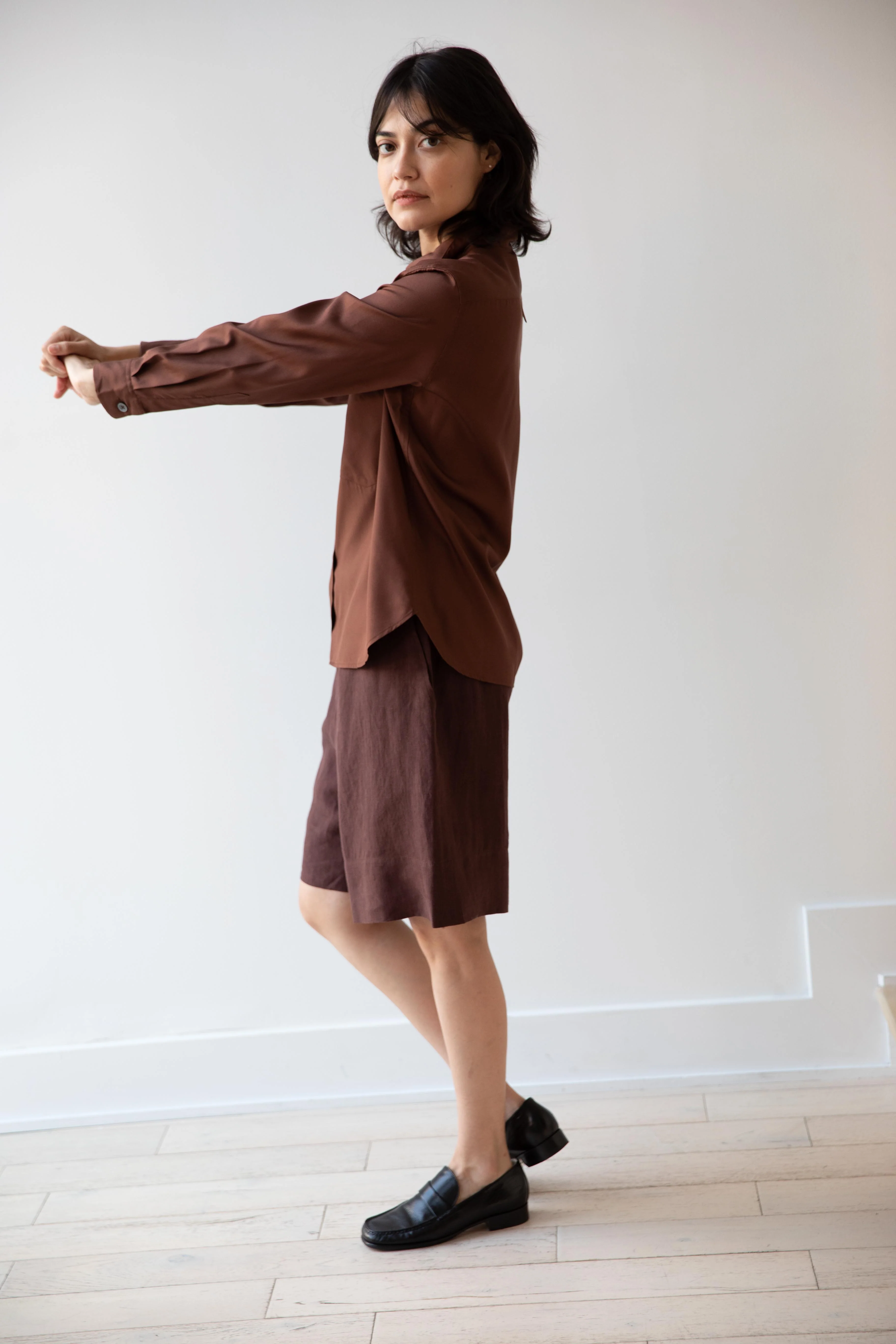Margaret Howell | Simple Silk Shirt in Brown - Image 23