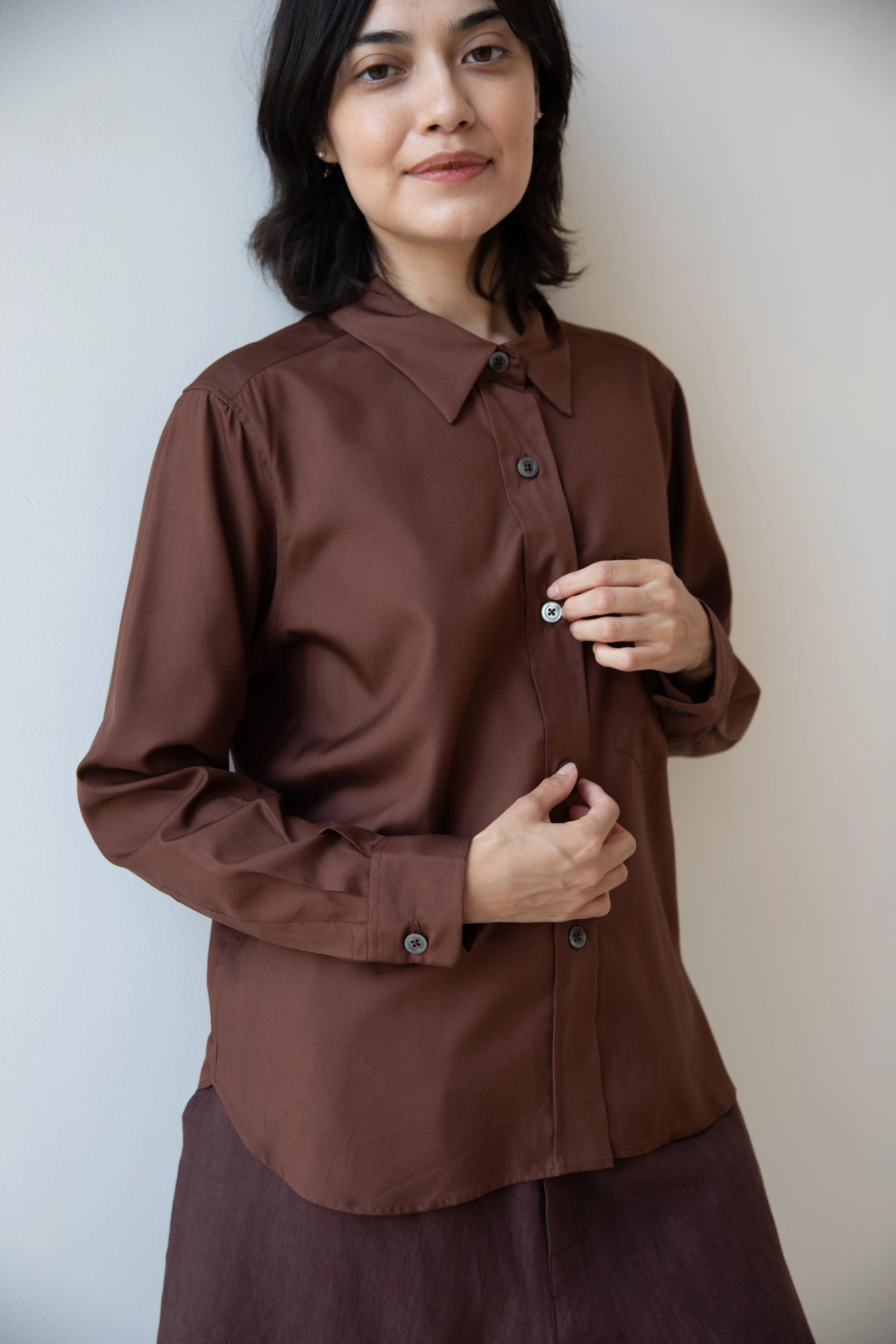 Margaret Howell | Simple Silk Shirt in Brown - Image 26