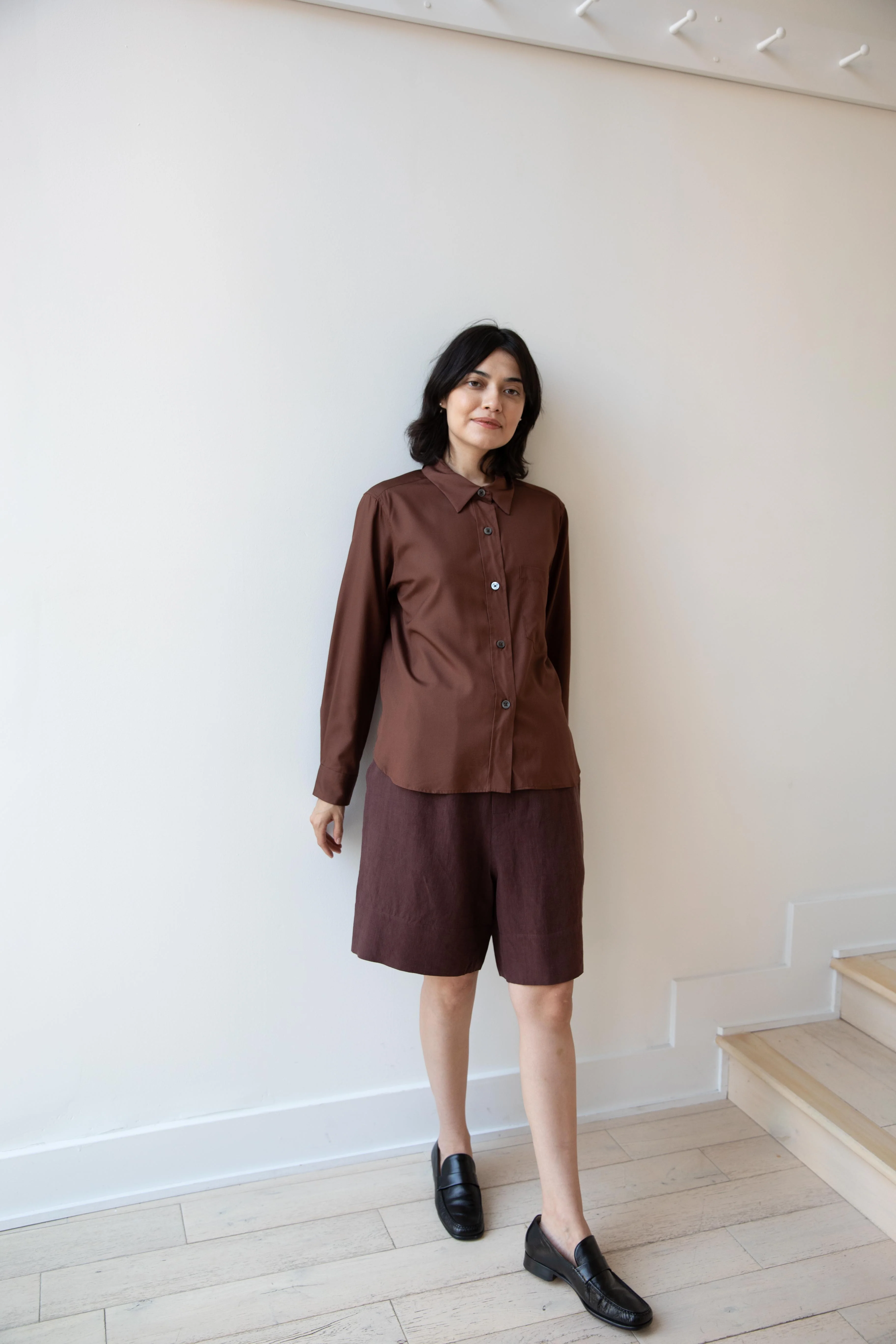 Margaret Howell | Simple Silk Shirt in Brown - Image 28