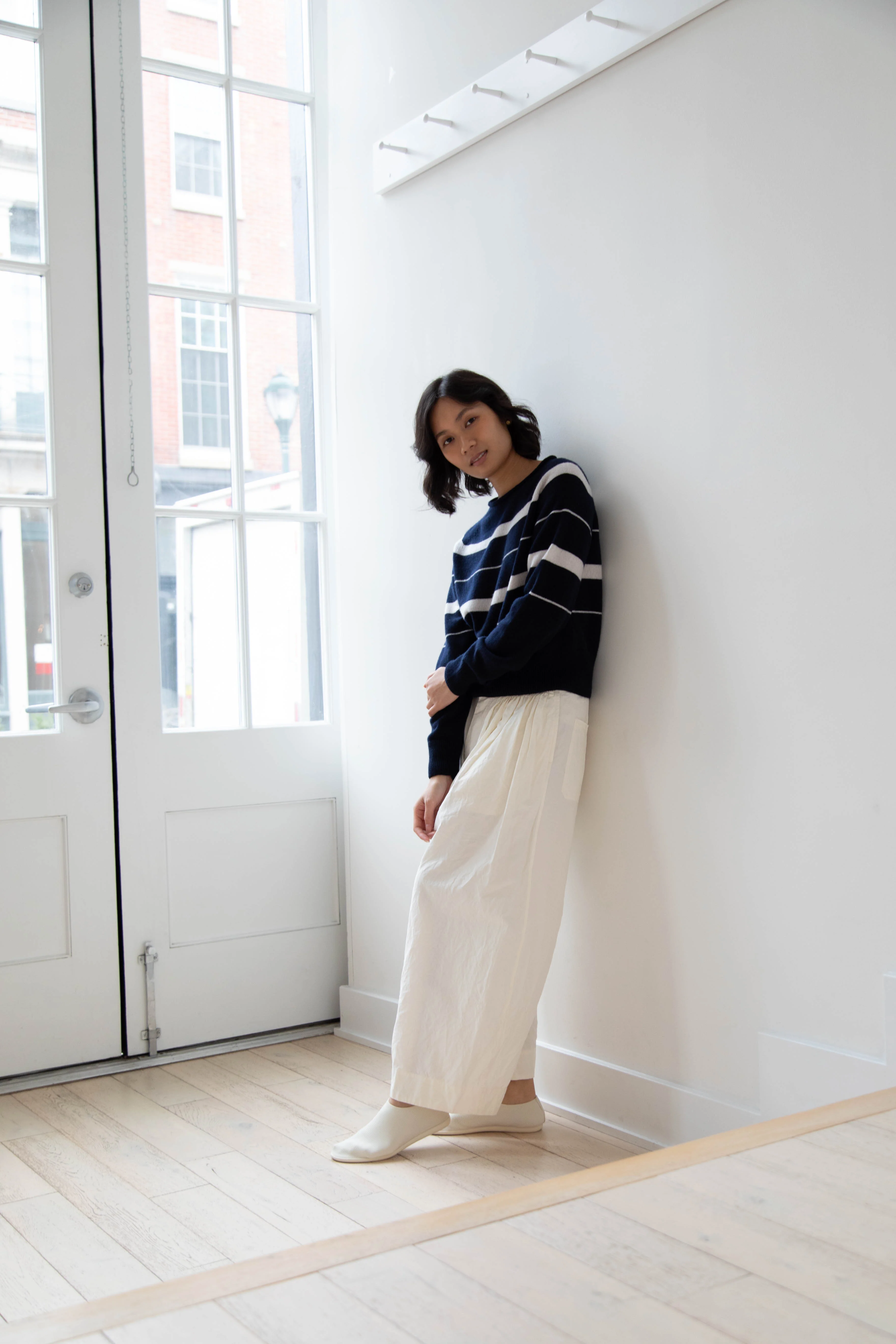 Margaret Howell | Striped Roll Edge Cashmere Cotton Jumper - Image 18