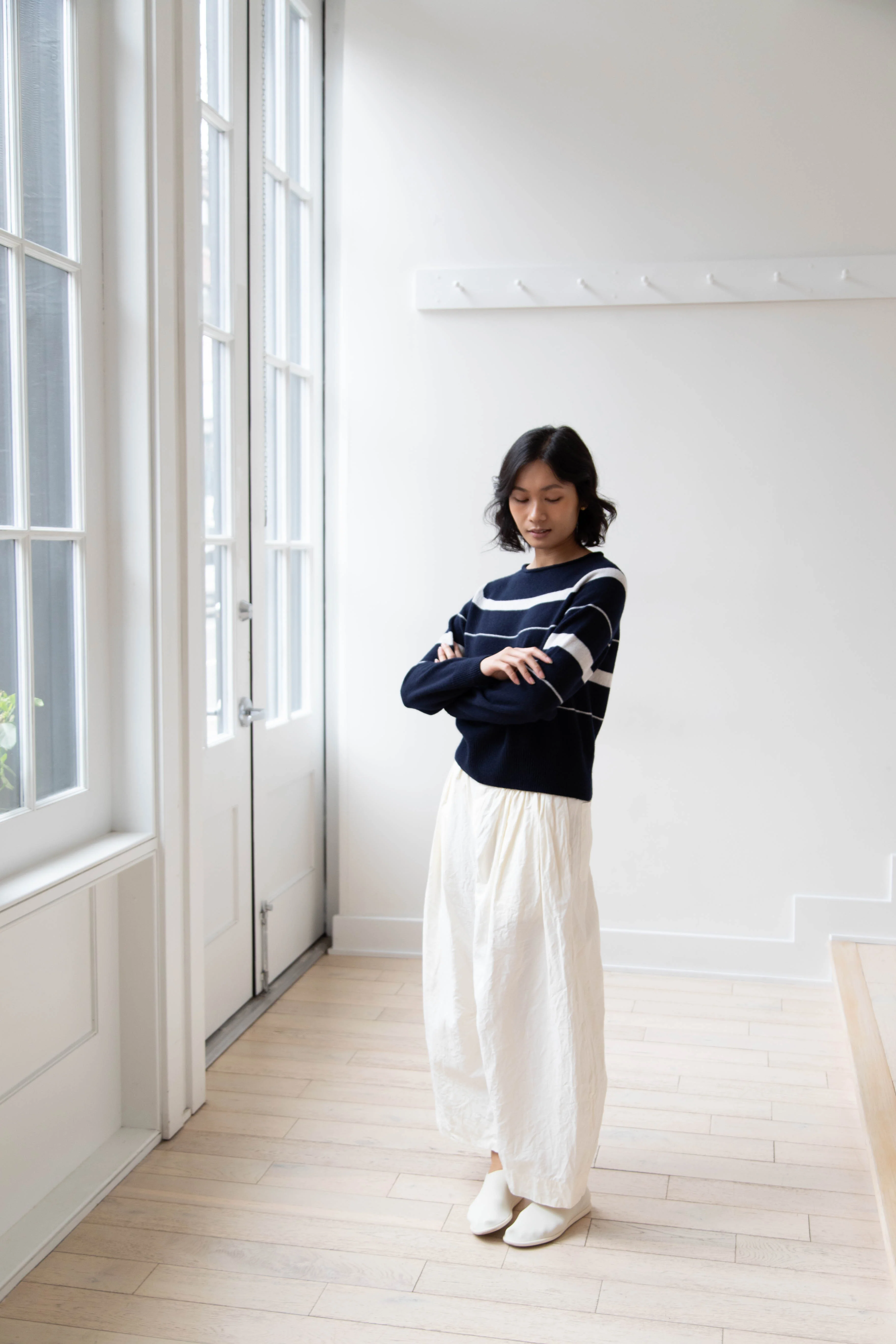 Margaret Howell | Striped Roll Edge Cashmere Cotton Jumper - Image 8