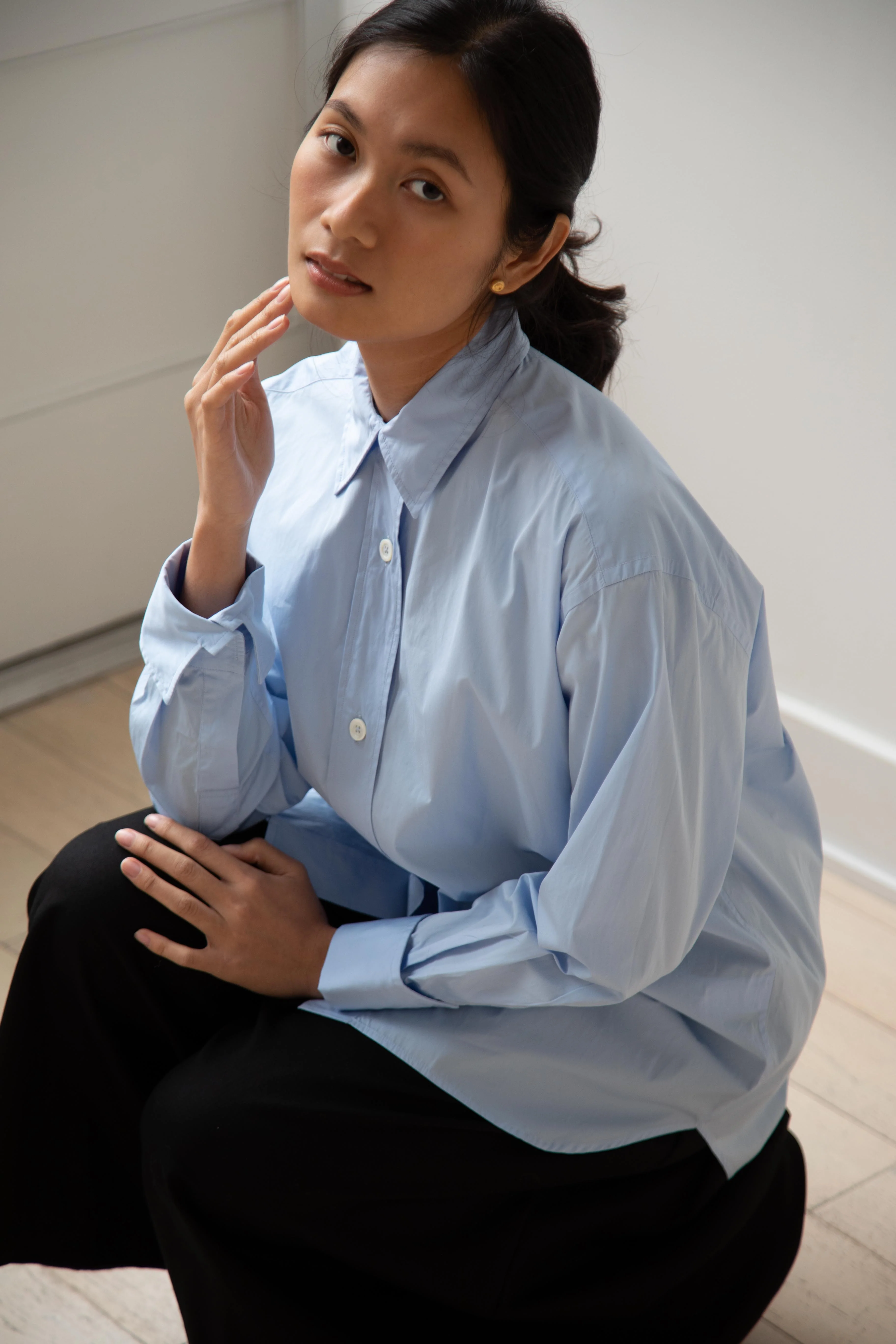 Margaret Howell | Turn Up Cuff Shirt in Pale Blue - Image 2