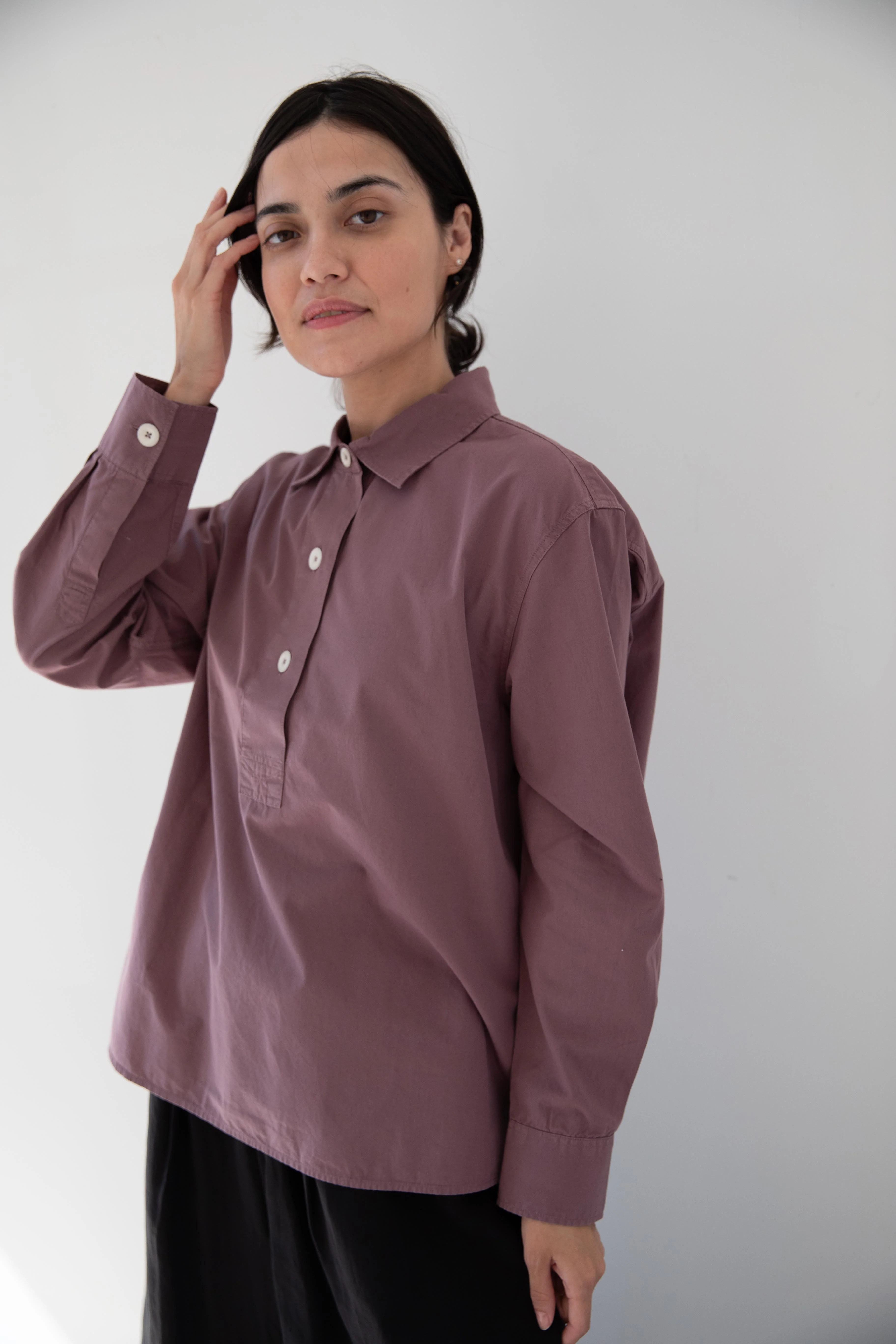 MHL | Swing Shirt Washed Cotton Poplin in Mineral Pink - Image 17