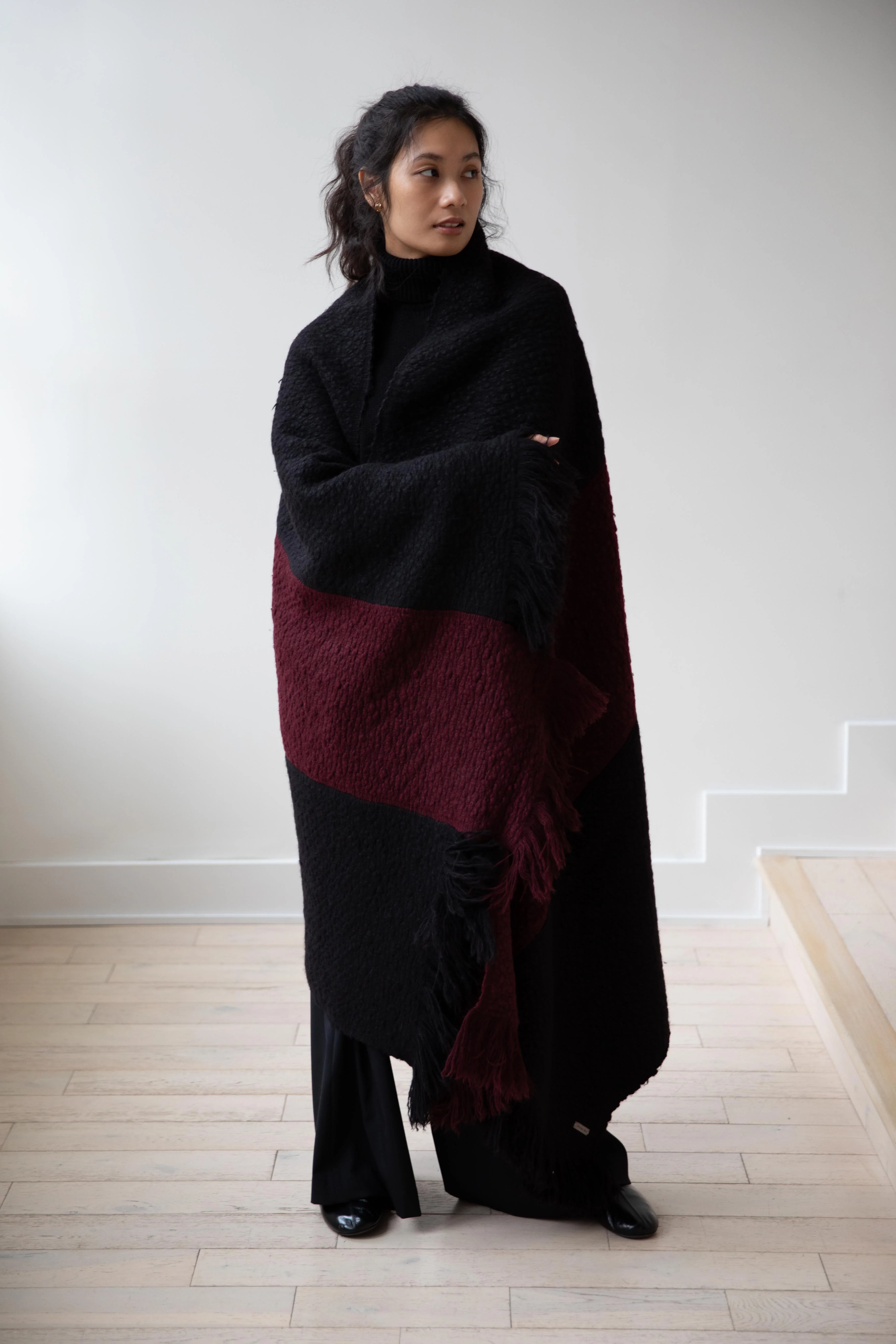 Norlha | Handpsun Saddle Throw in Black & Burgundy - Image 4