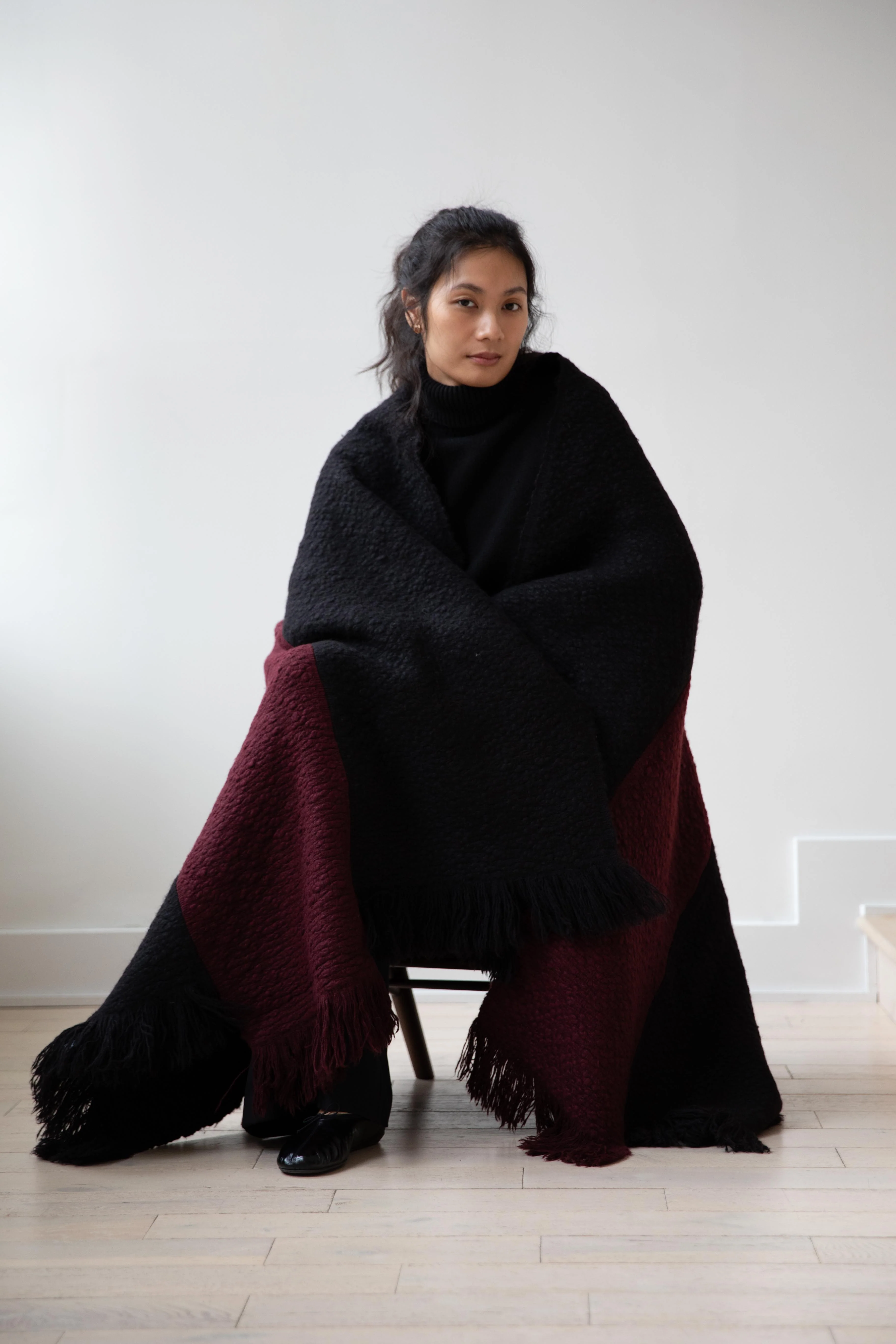 Norlha | Handpsun Saddle Throw in Black & Burgundy - Image 7