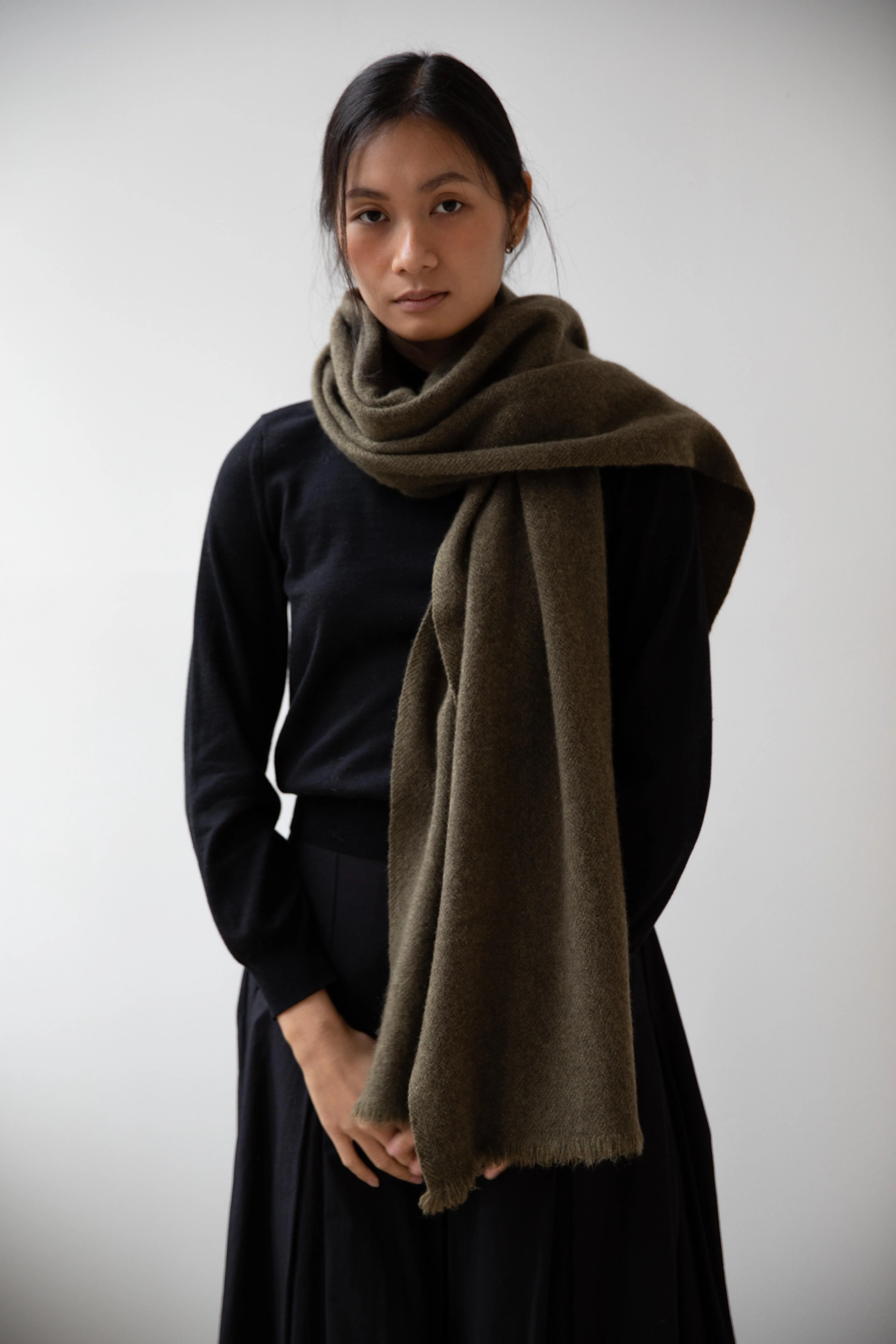 Norlha | Nomad Dense Boiled Herringbone Scarf in Olive - Image 18