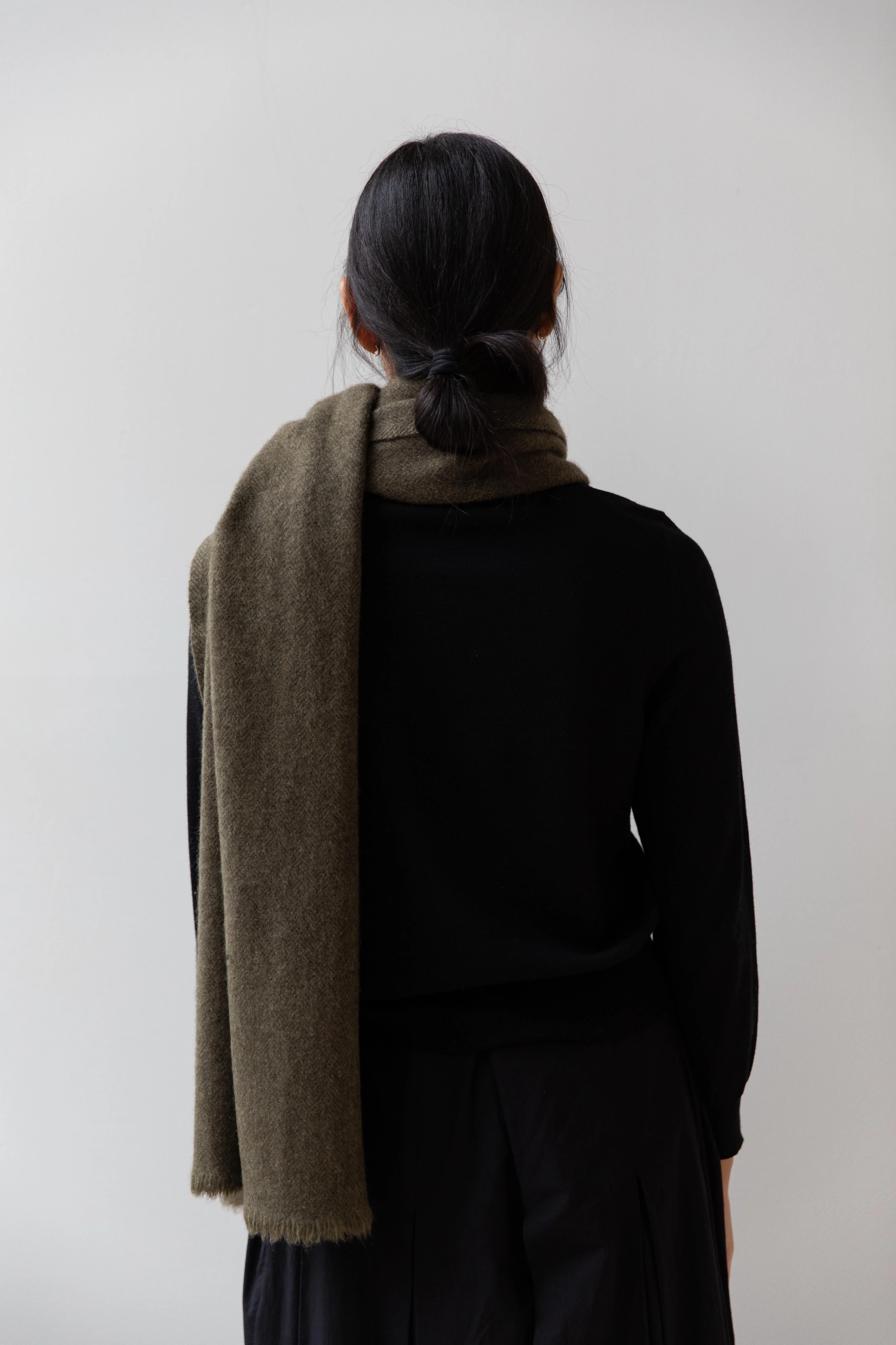 Norlha | Nomad Dense Boiled Herringbone Scarf in Olive - Image 25