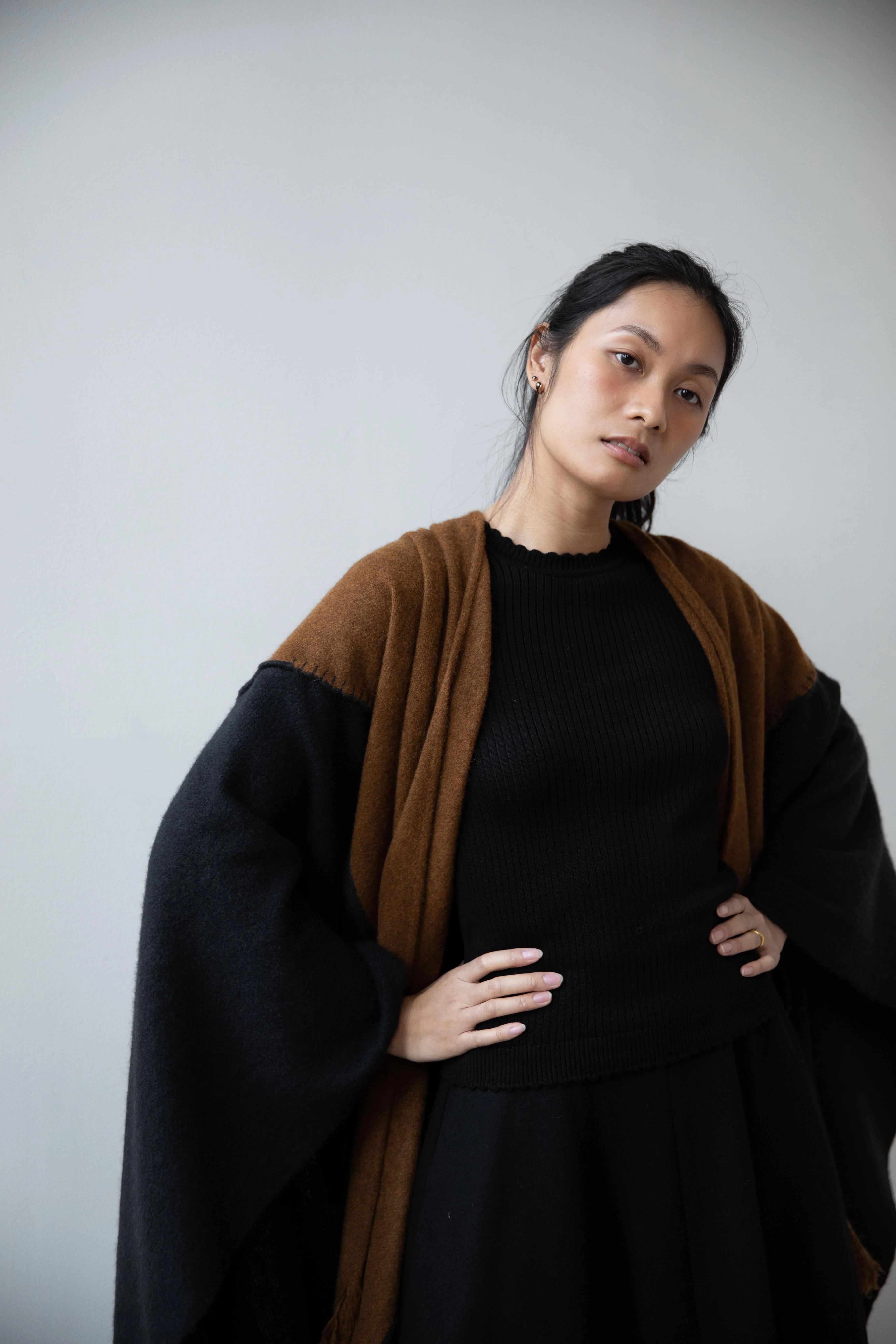 Norlha | Nomad Mount Boiled Cape in Wood Brown & Blue - Image 18