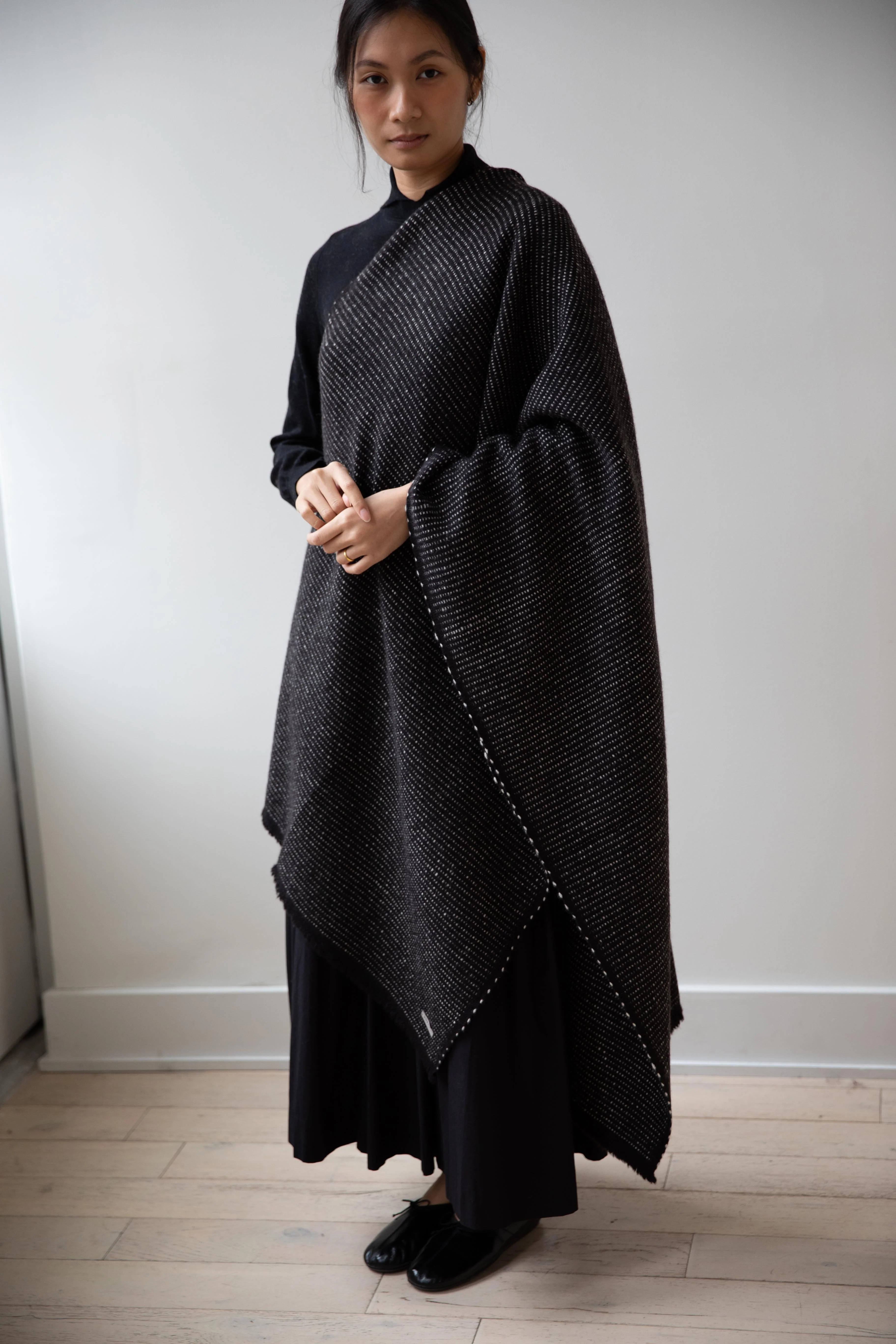 Norlha | Nomad Seed Scarf in Black & Natural Yak White - Image 20