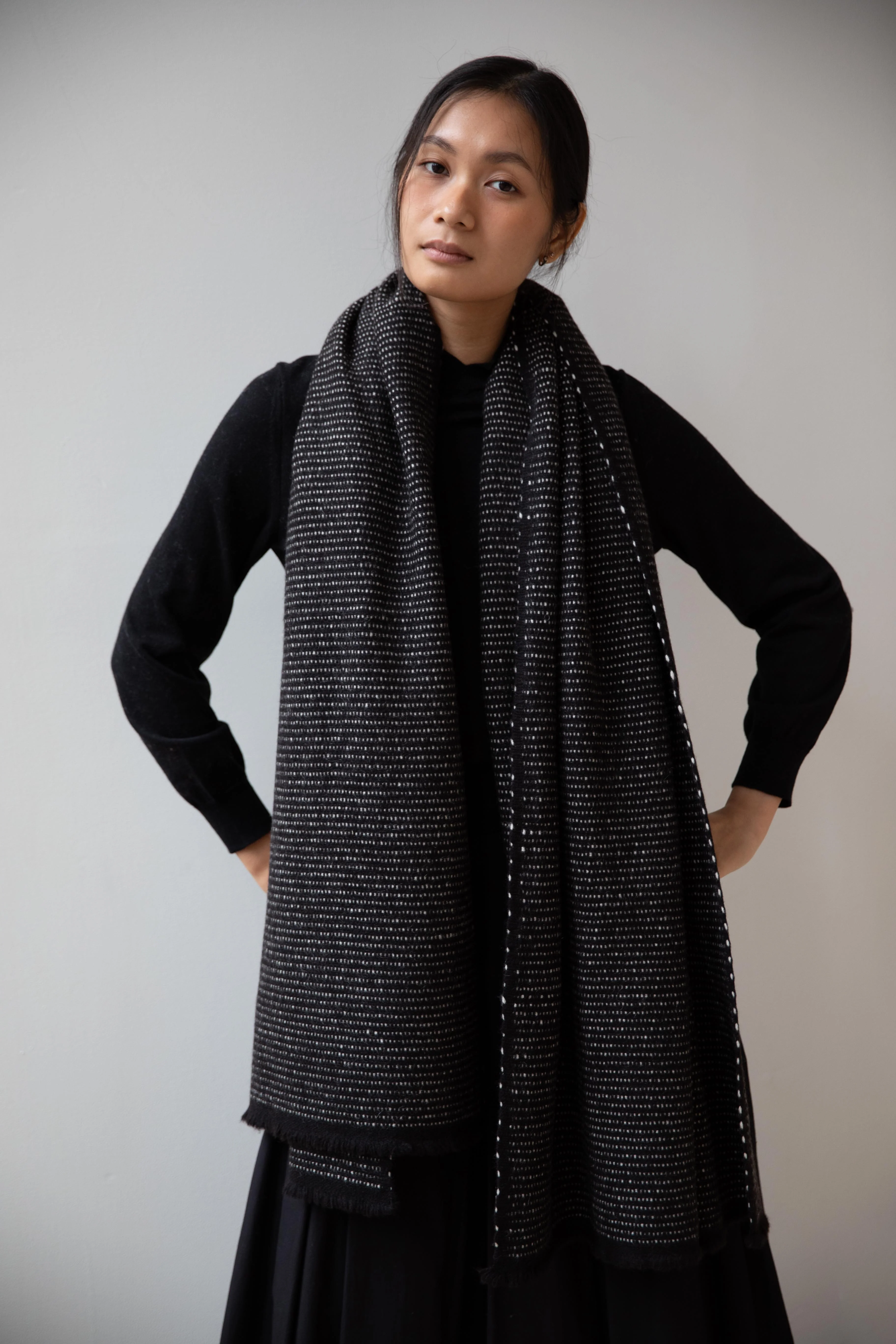Norlha | Nomad Seed Scarf in Black & Natural Yak White - Image 27