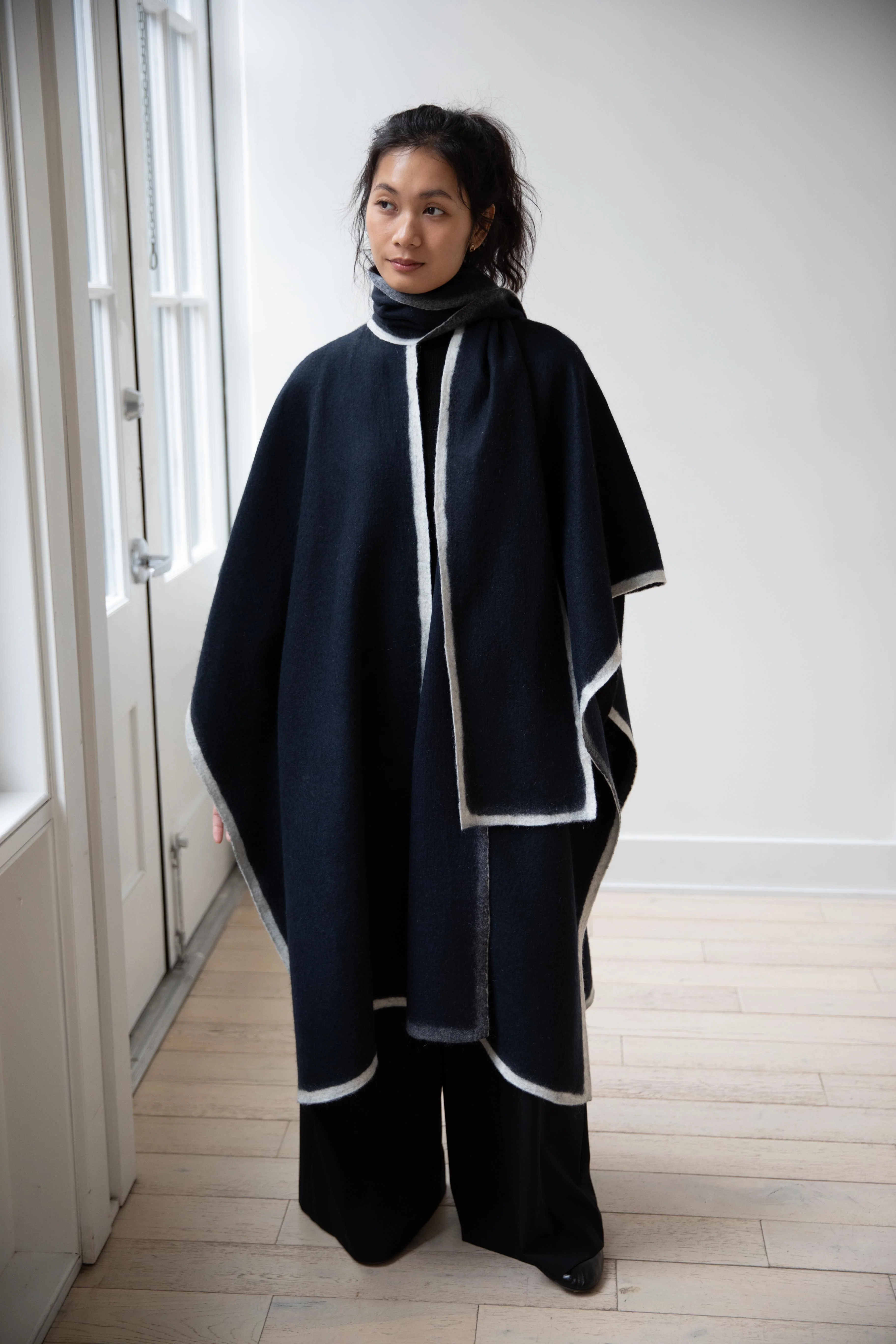 Norlha | Scarf Detail Cape in Navy