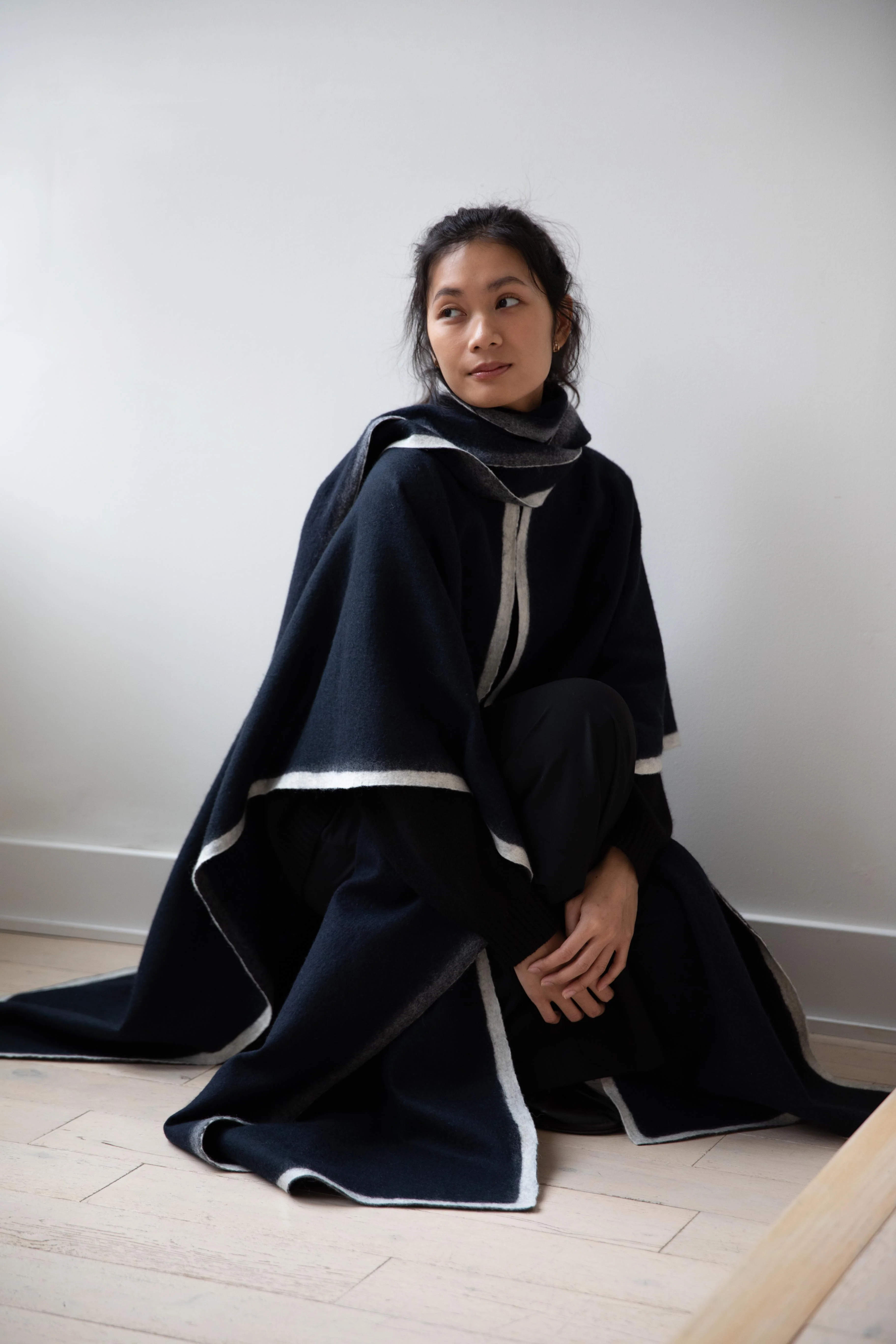 Norlha | Scarf Detail Cape in Navy - Image 21