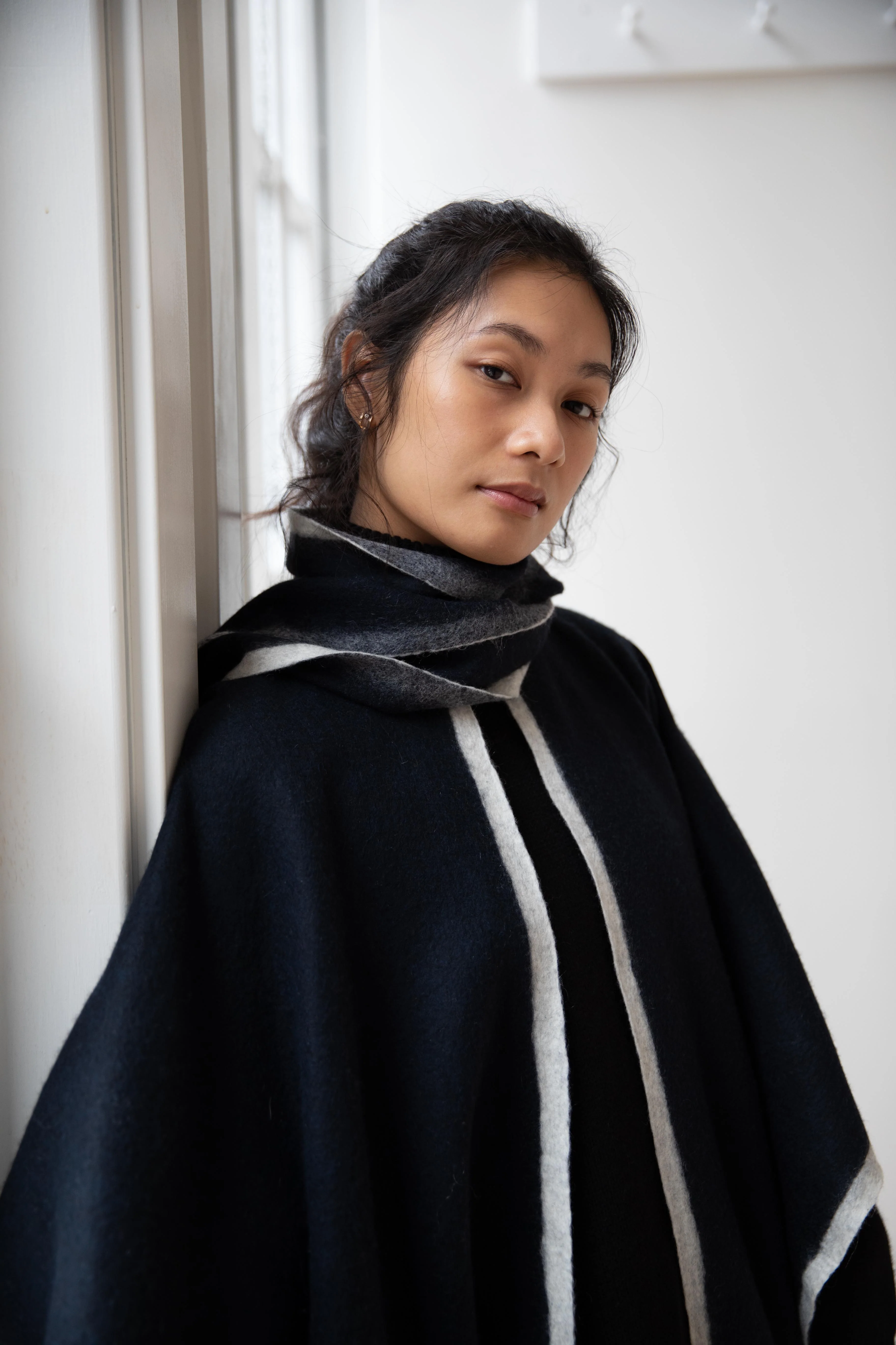 Norlha | Scarf Detail Cape in Navy - Image 24