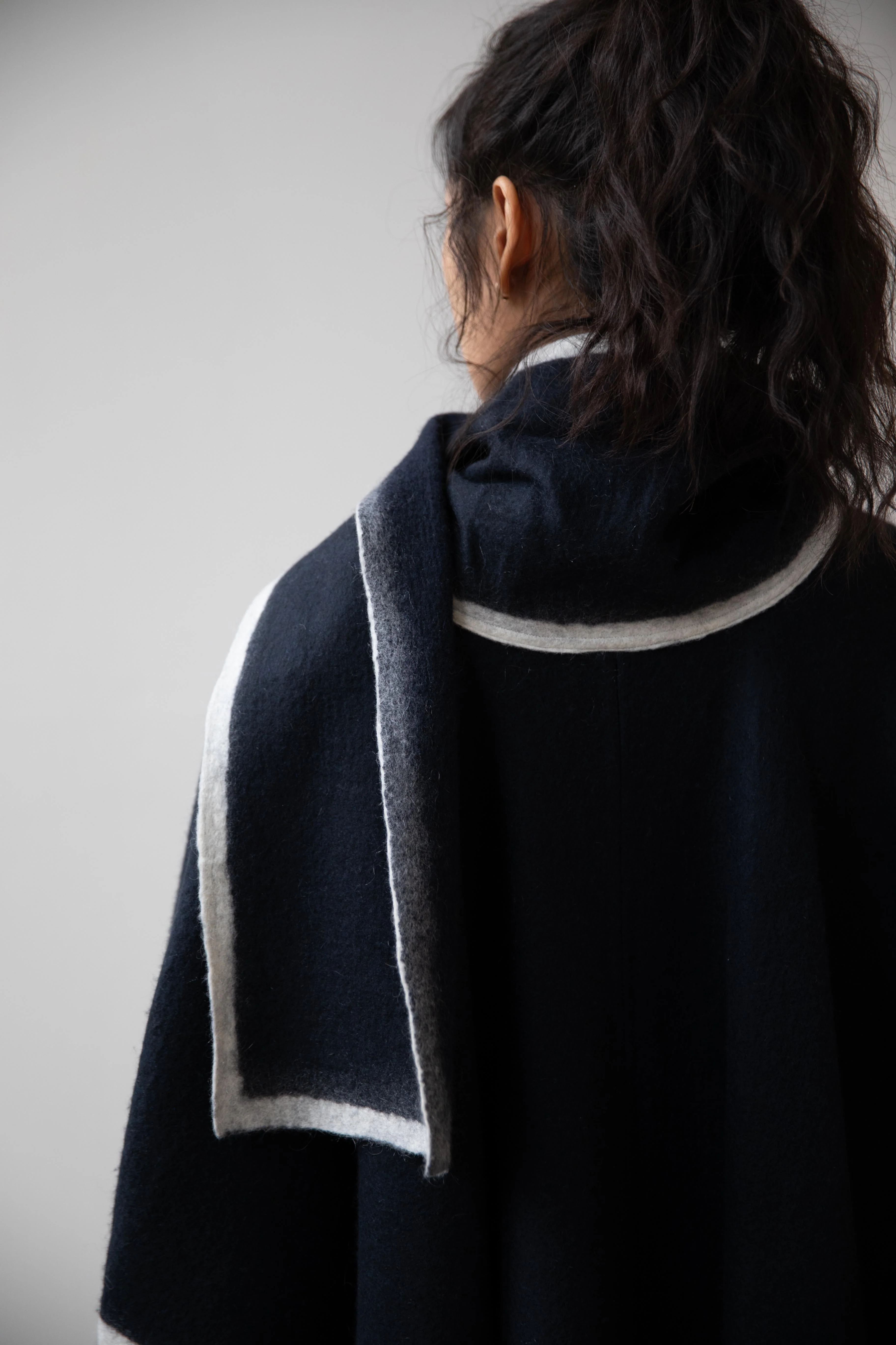 Norlha | Scarf Detail Cape in Navy - Image 9