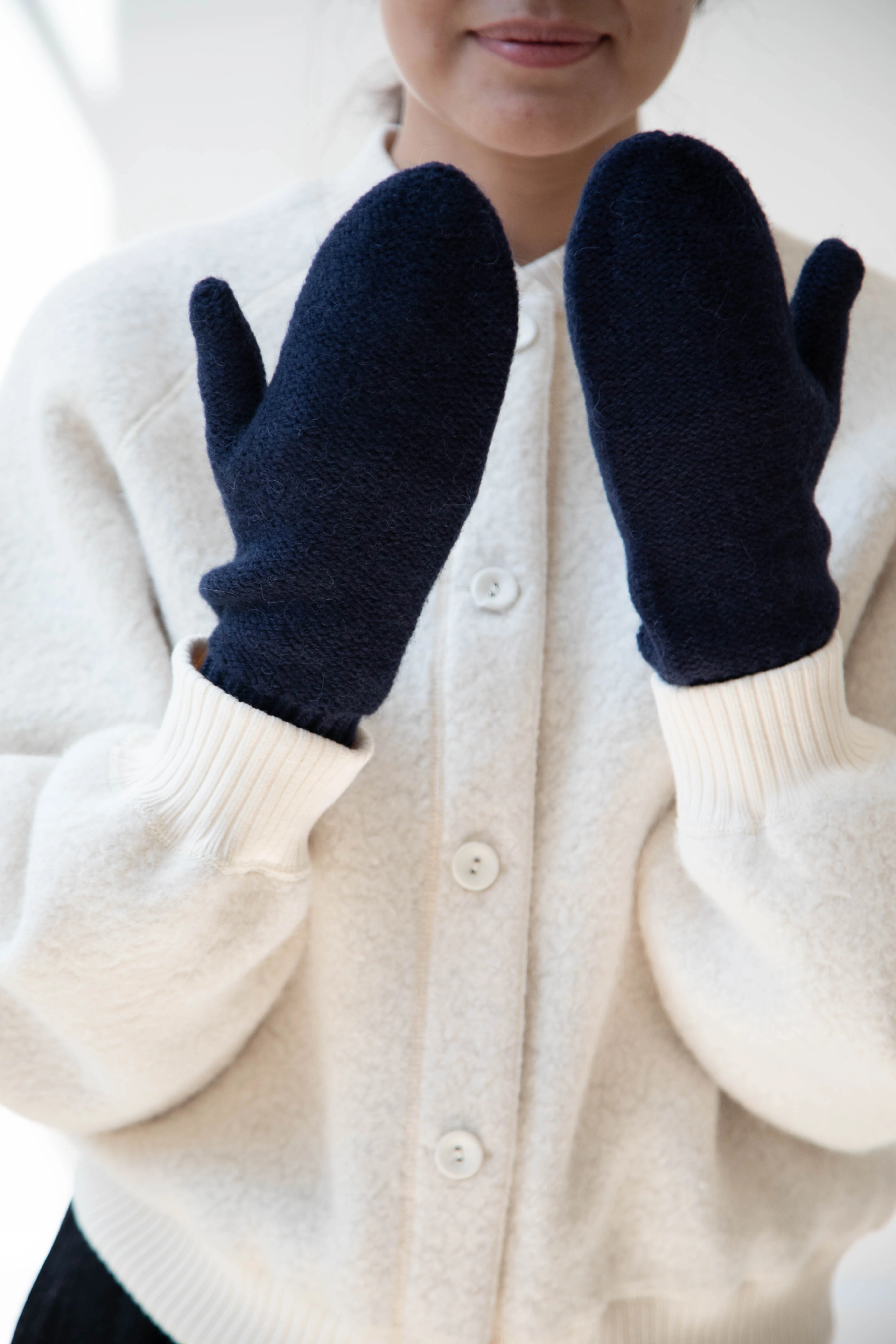 Nothing Written | Alpaca Knit Mittens in Navy - Image 2