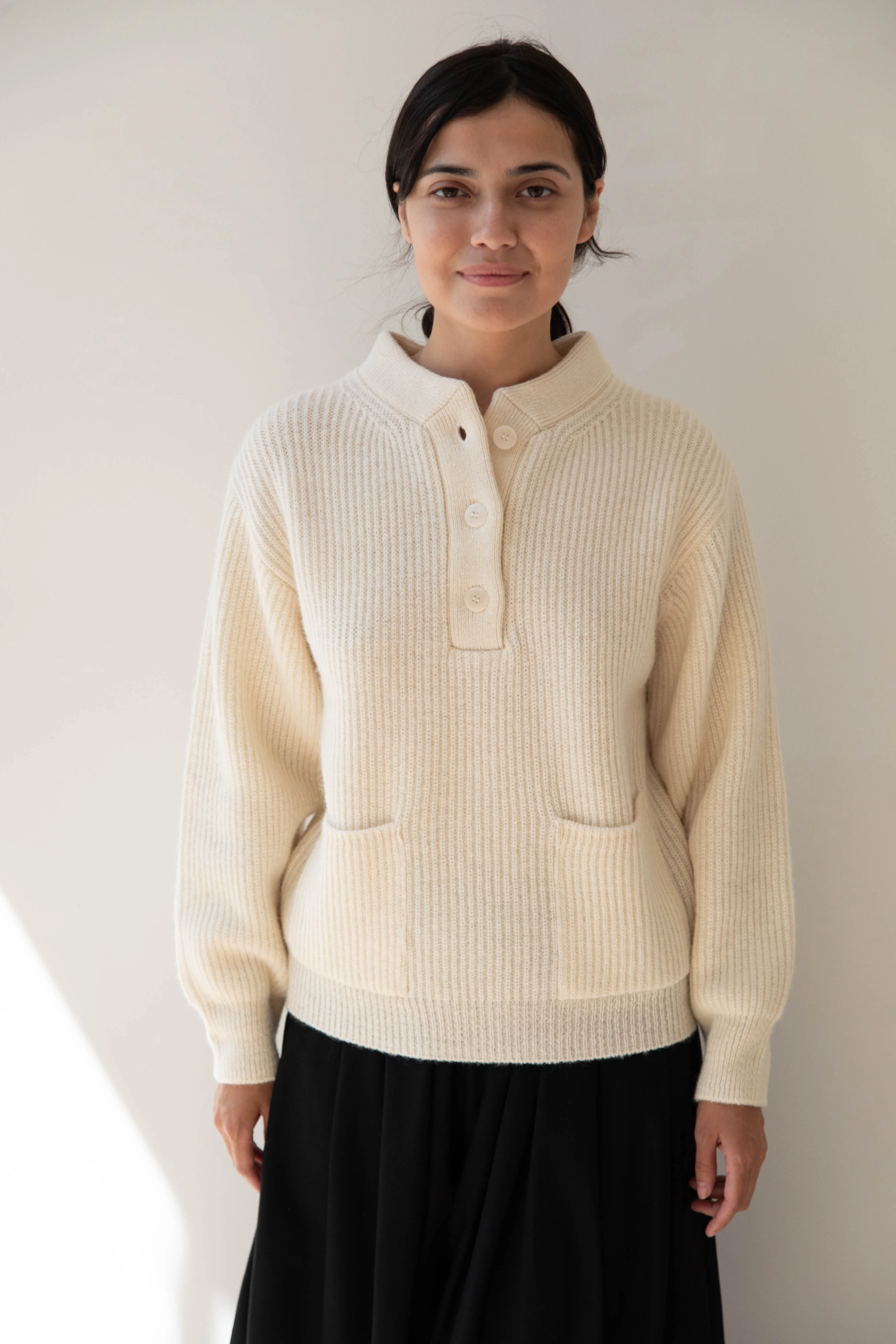 Nothing Written | Shetland Wool Henley Pullover in Ivory - Image 11