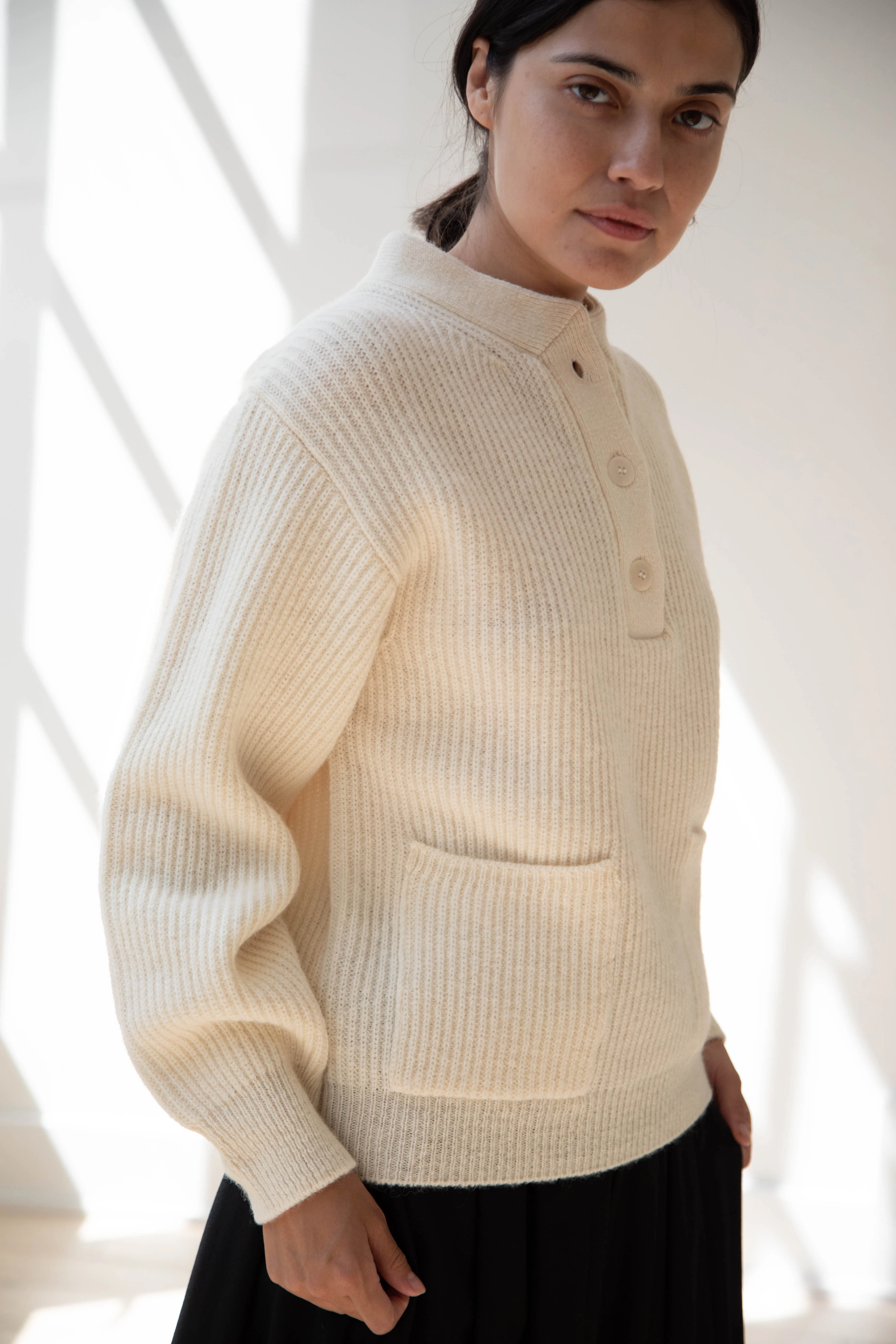Nothing Written | Shetland Wool Henley Pullover in Ivory - Image 12