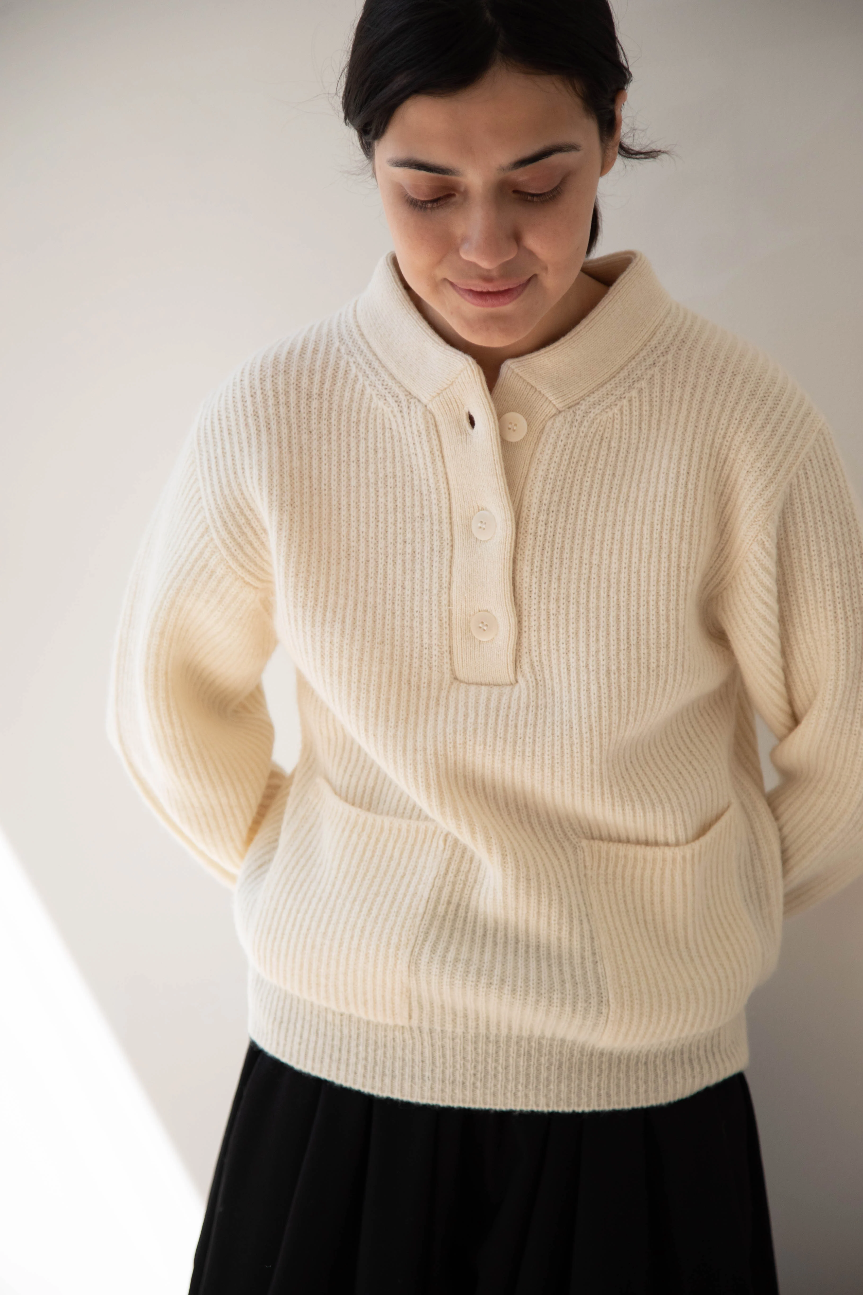 Nothing Written | Shetland Wool Henley Pullover in Ivory - Image 27
