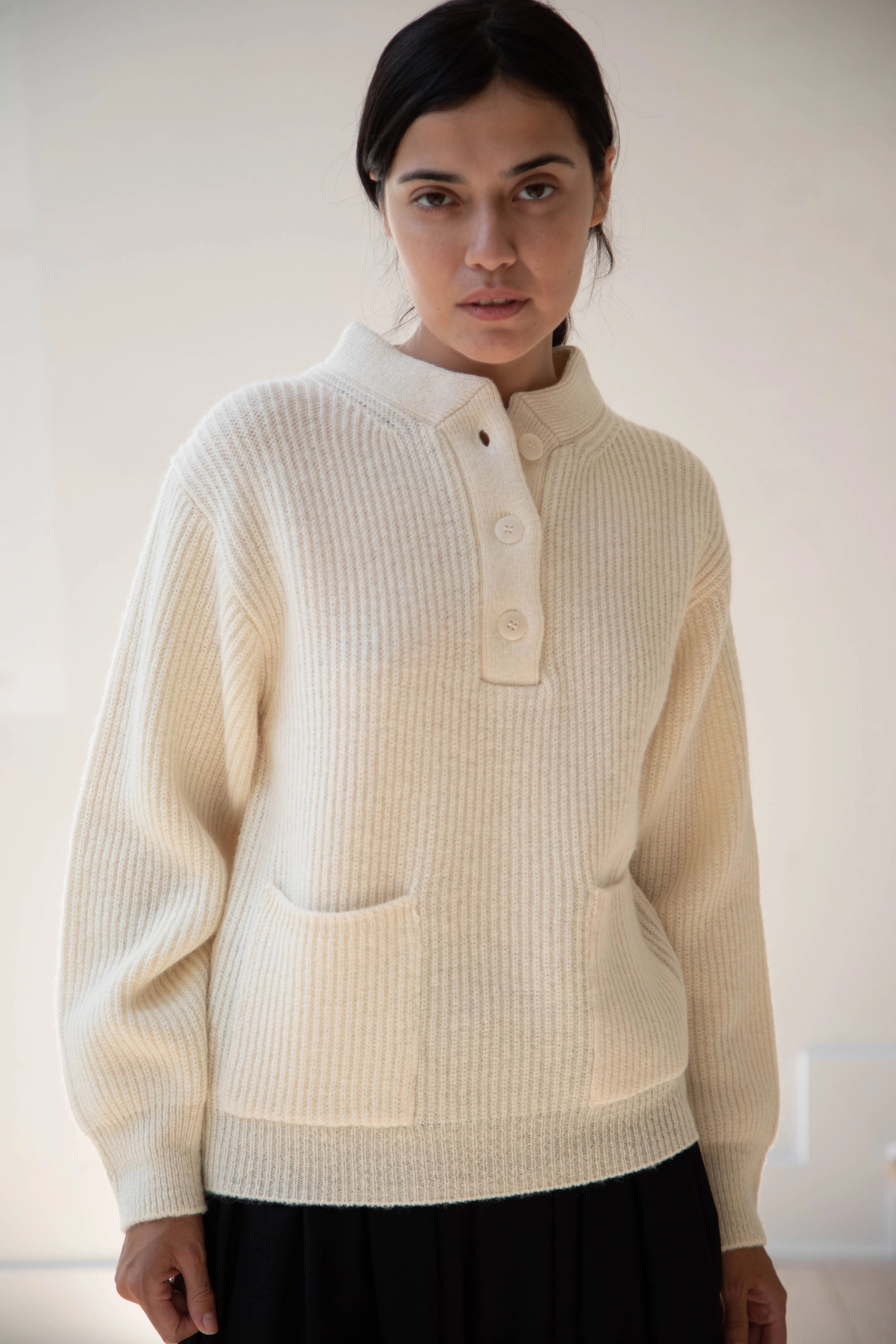 Nothing Written | Shetland Wool Henley Pullover in Ivory - Image 8