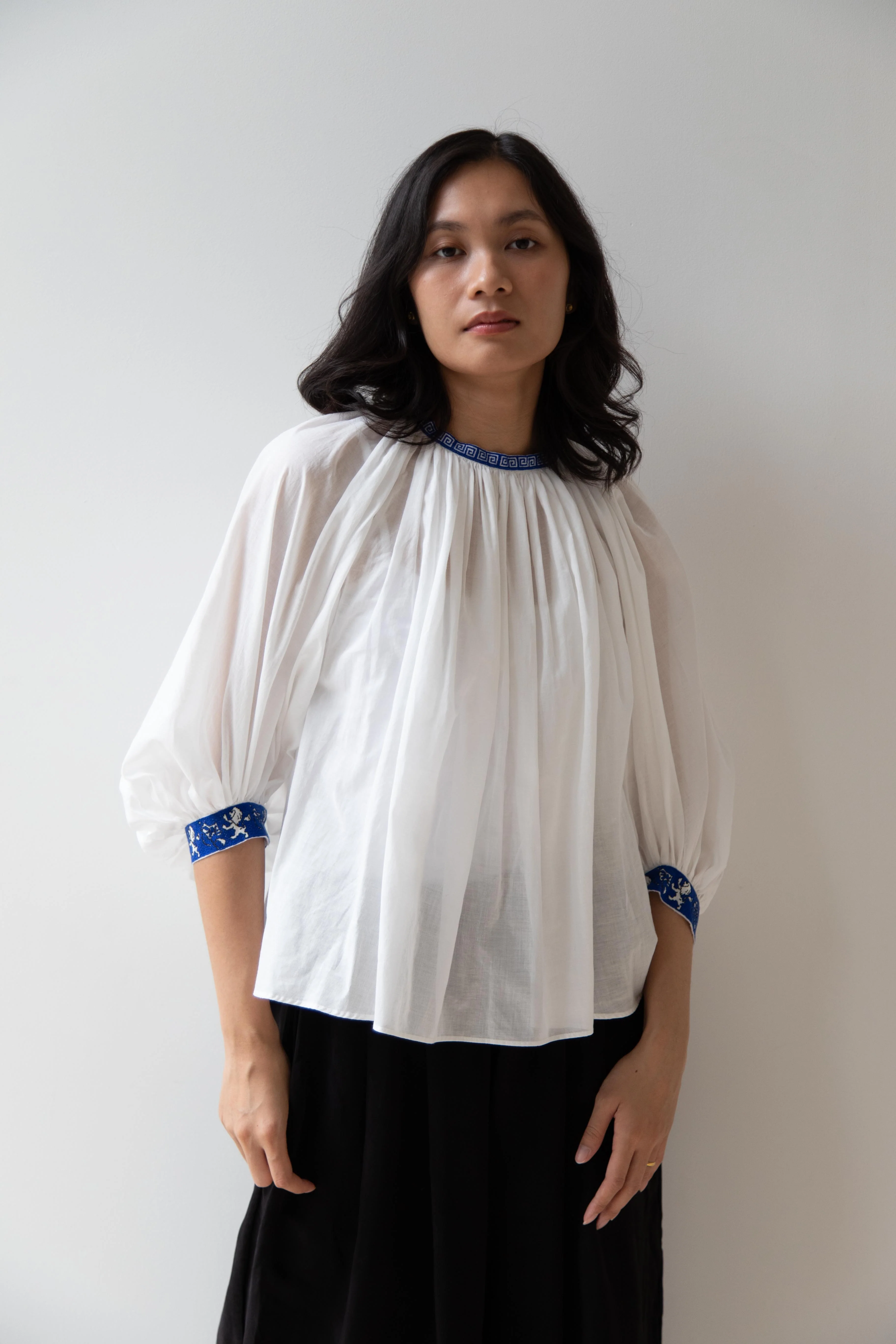 Old Man's Tailor | Embroidered Gathered Smock in White Cotton - Image 12