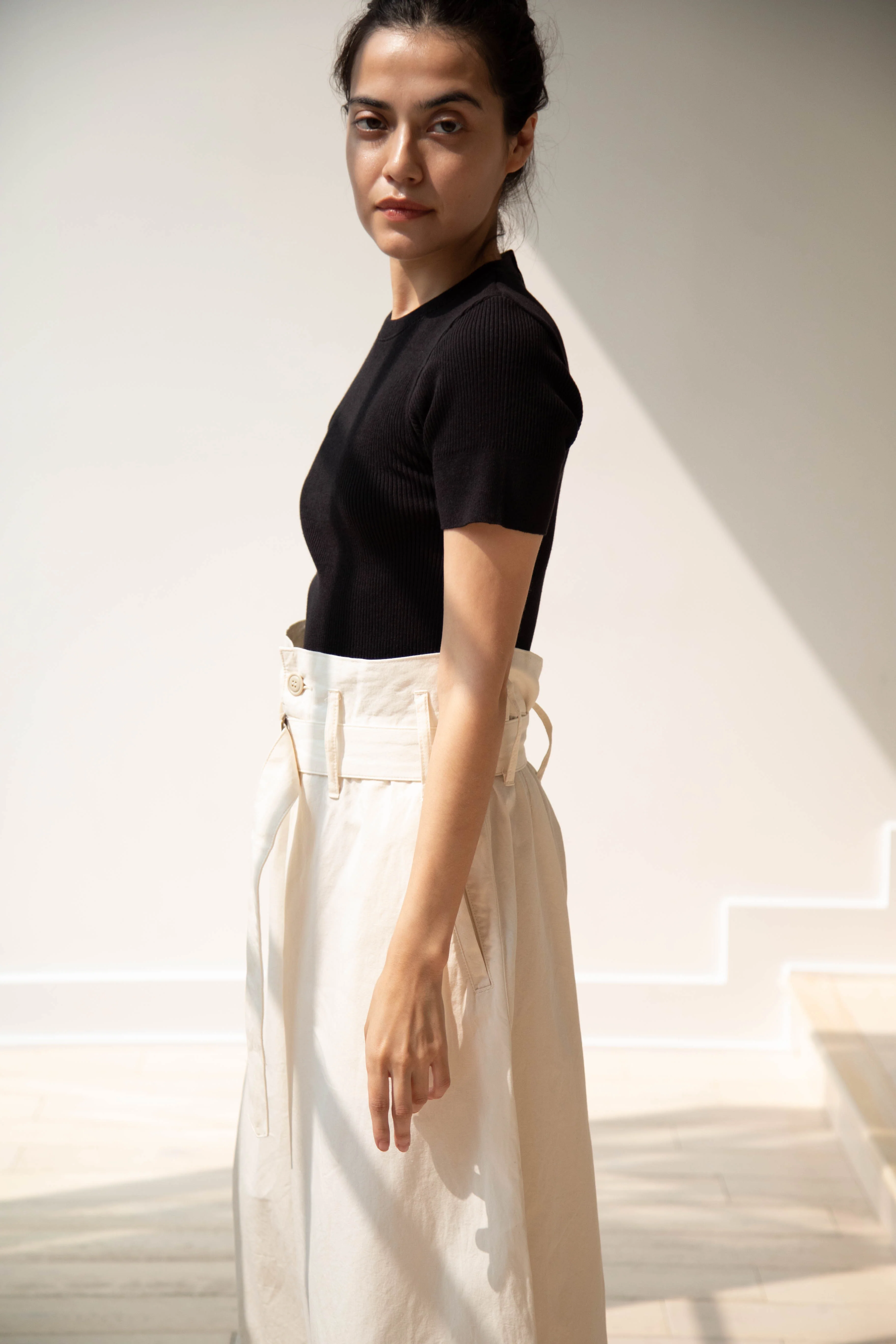 Old Man's Tailor | Ribbed Knit Half Sleeve Top in Black - Image 10