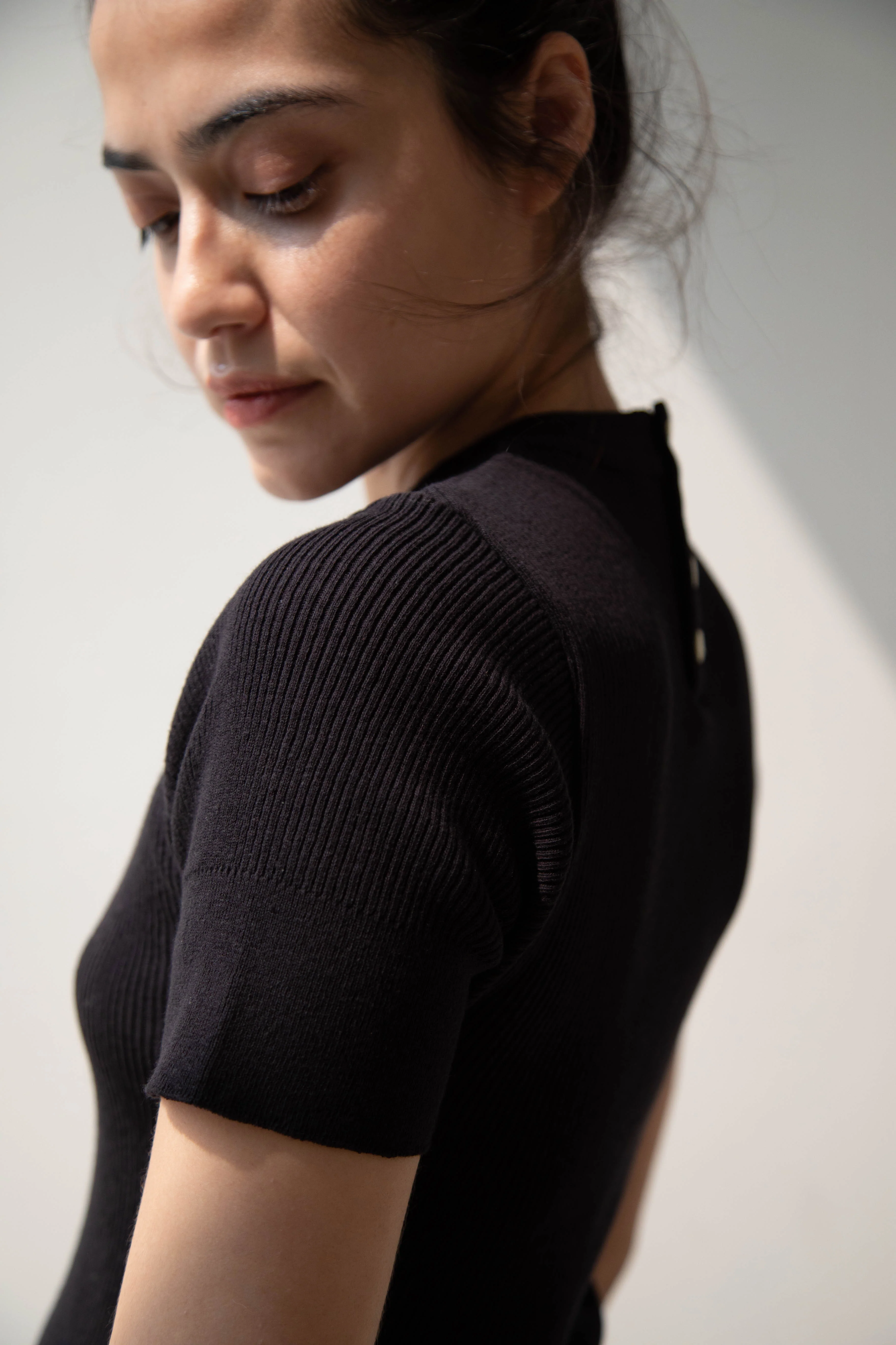 Old Man's Tailor | Ribbed Knit Half Sleeve Top in Black - Image 11