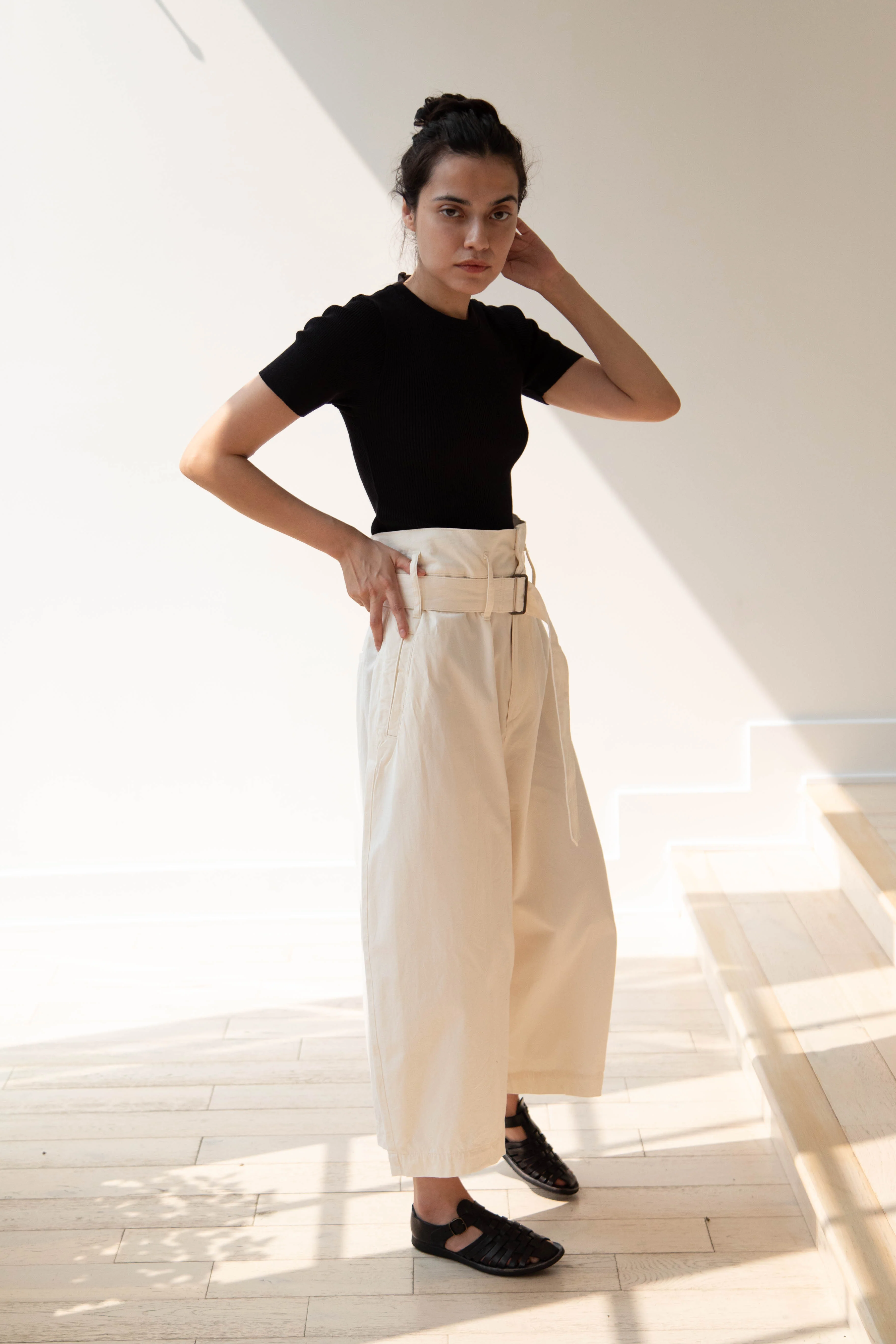 Old Man's Tailor | Ribbed Knit Half Sleeve Top in Black - Image 14