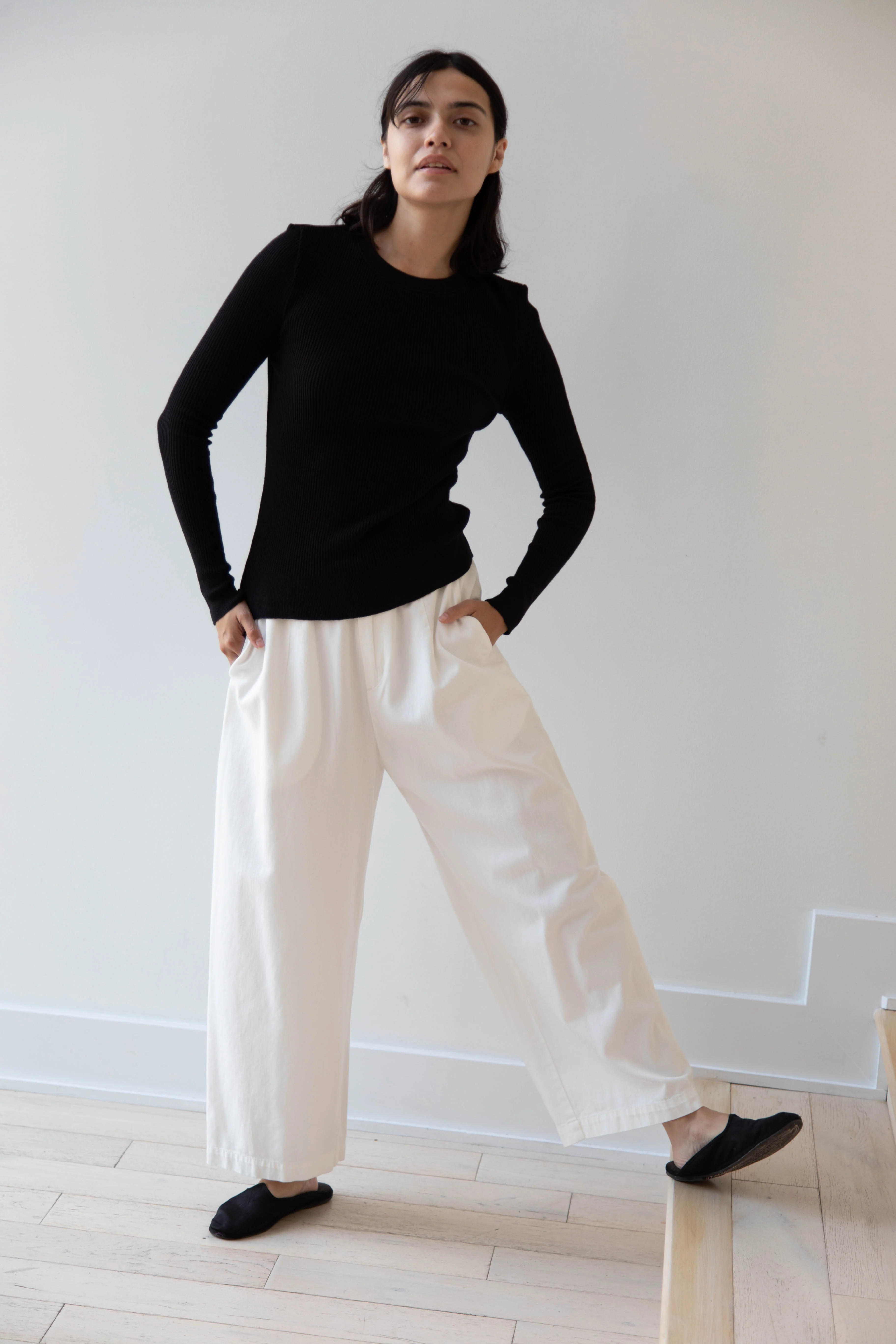 Old Man's Tailor | Ribbed Knit Long Sleeve Top in Black - Image 16