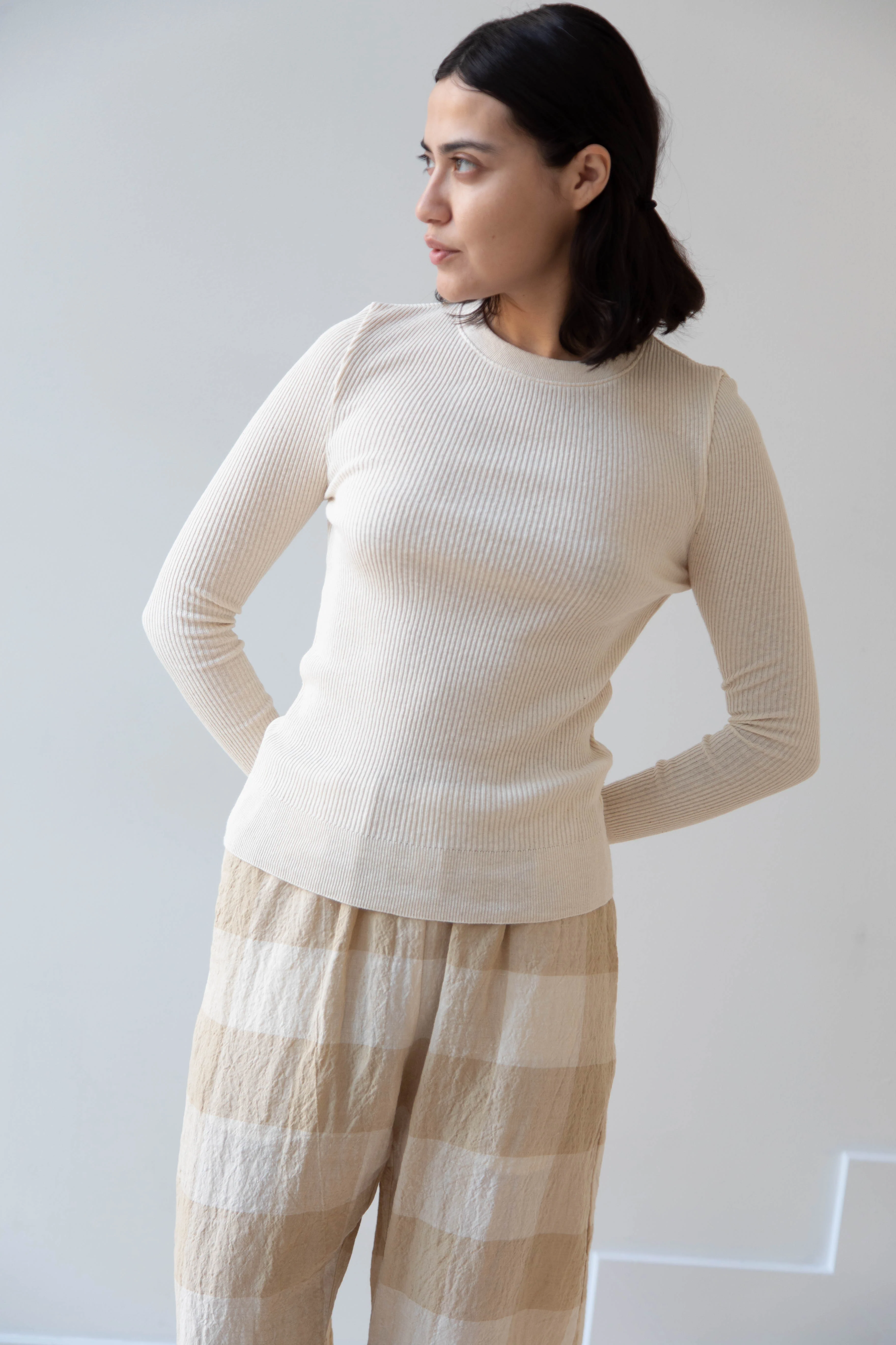 Old Man's Tailor | Ribbed Knit Long Sleeve Top in Natural - Image 16