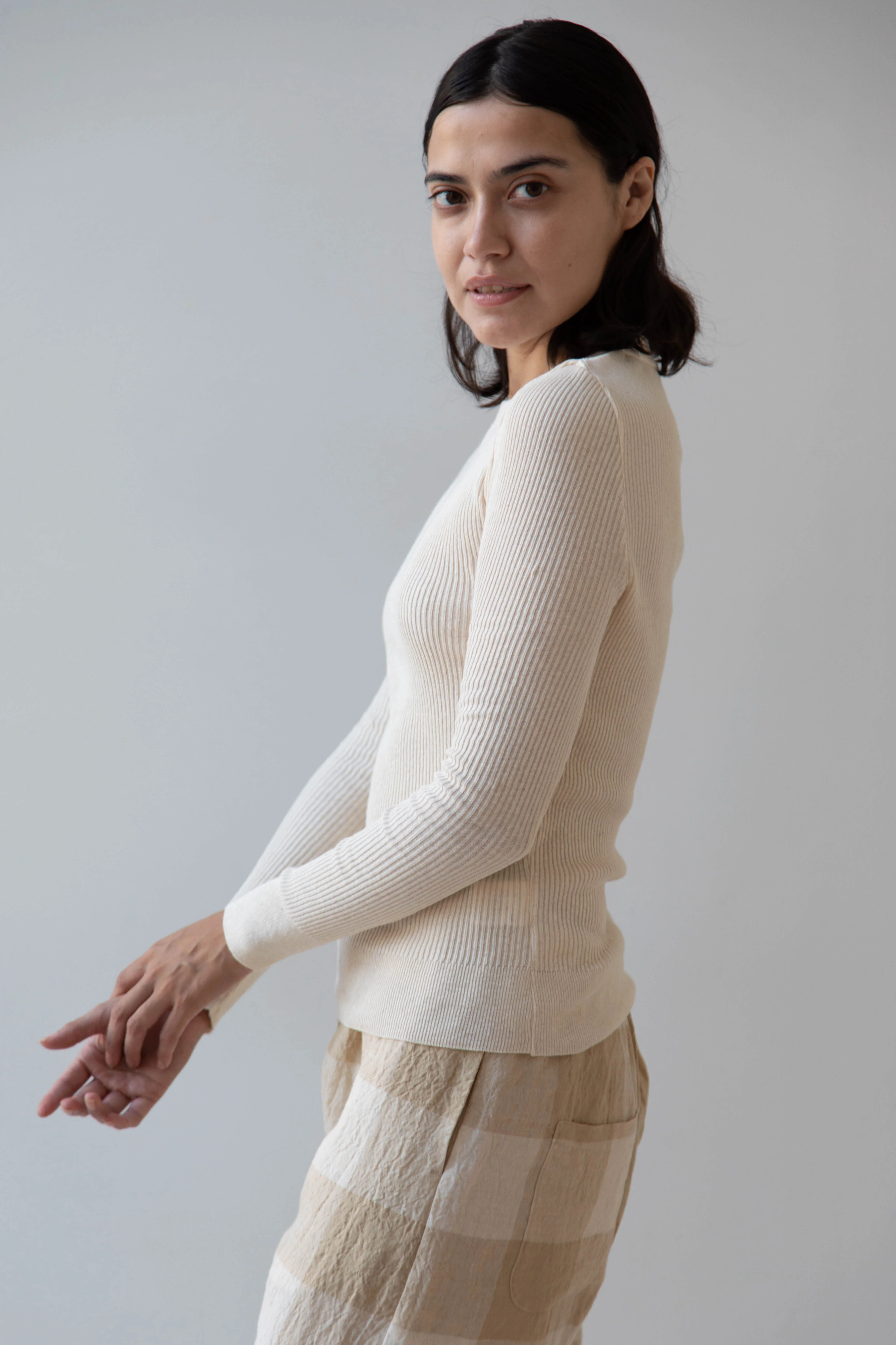 Old Man's Tailor | Ribbed Knit Long Sleeve Top in Natural - Image 4