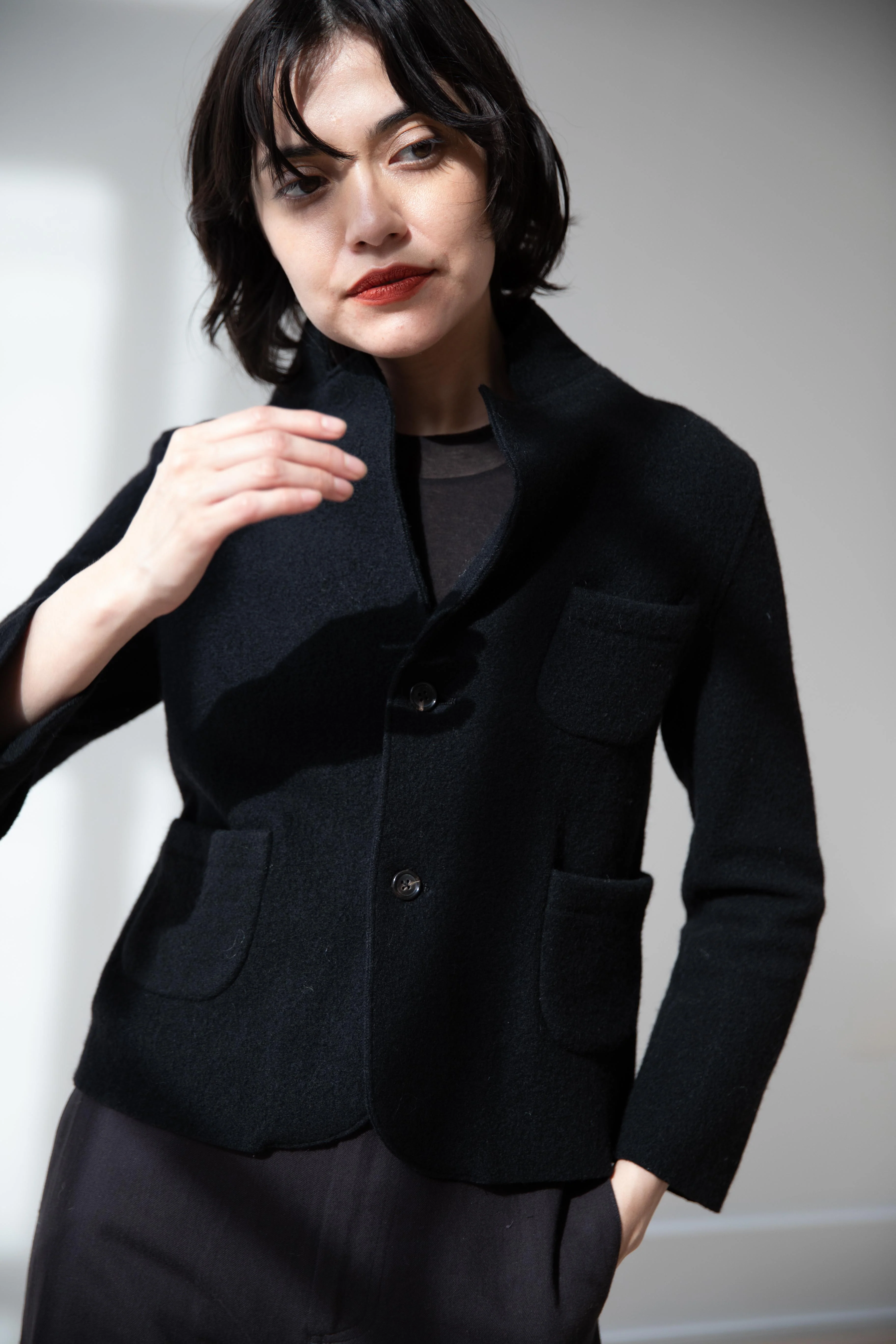 Old Man's Tailor | Wool Felt Knit Jacket in Black - Image 22
