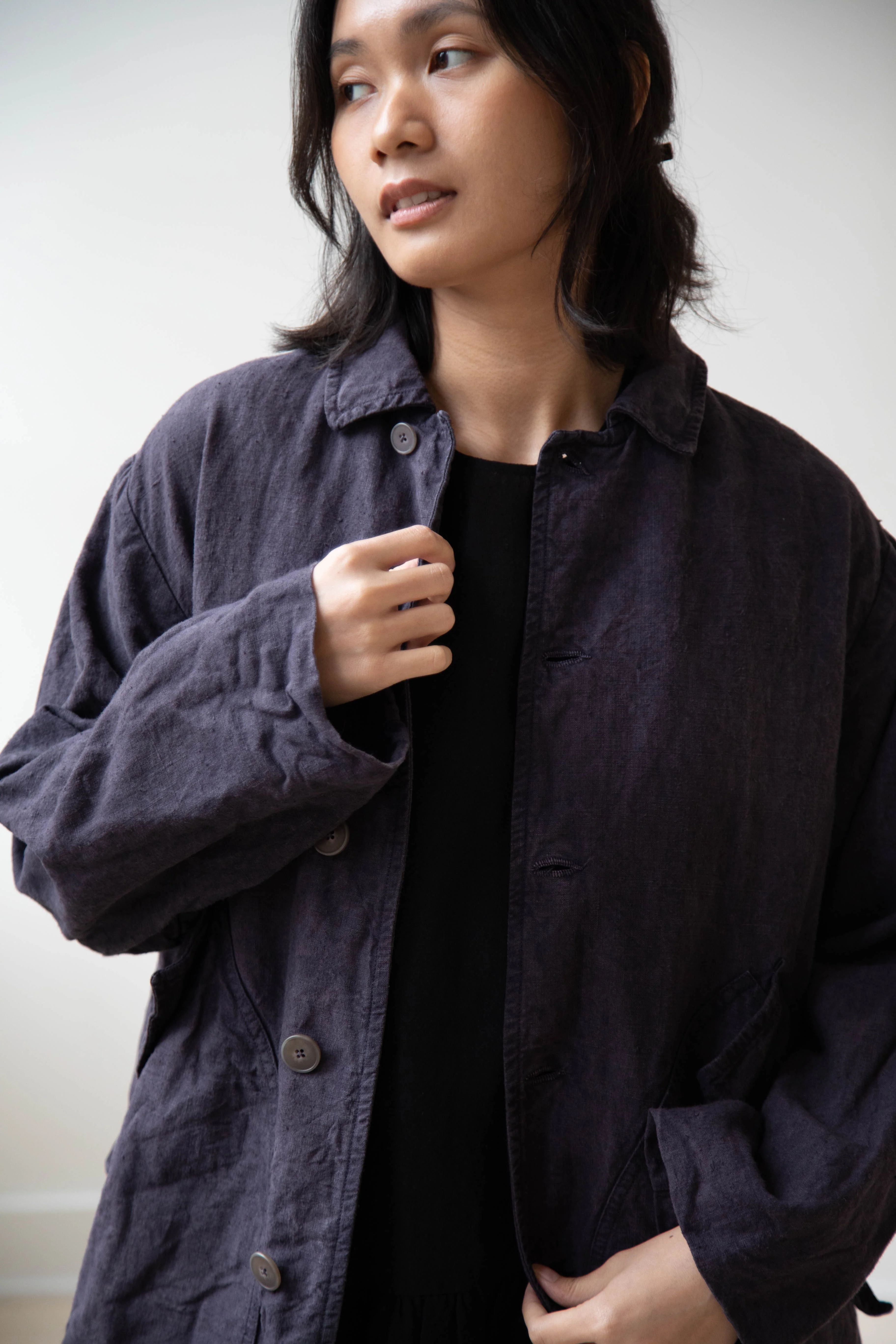 Oliver Church | Big Coat in Anthracite Antique Linen - Image 16