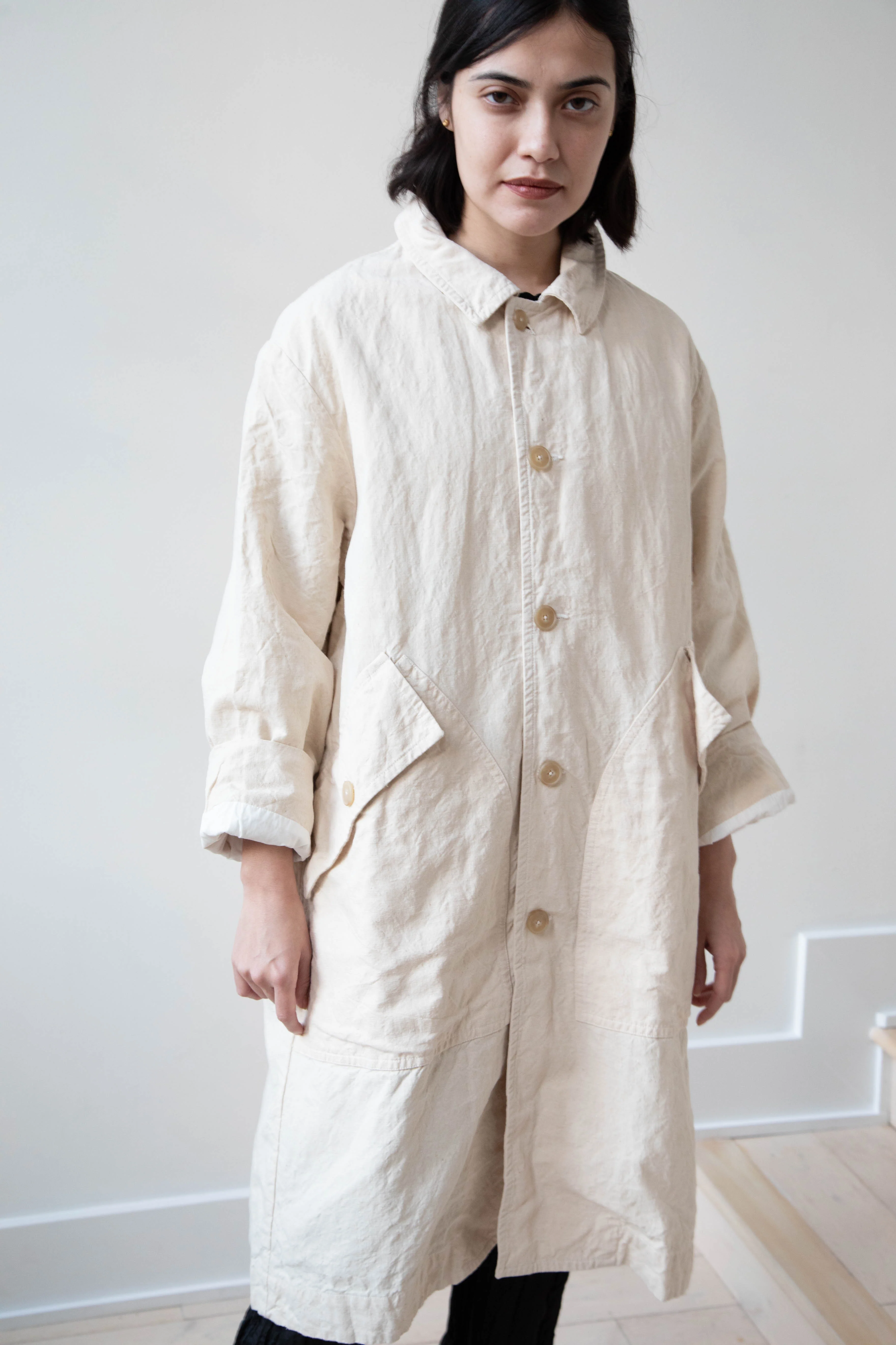 Oliver Church | Big Coat in Natural Antique Cotton Linen - Image 20