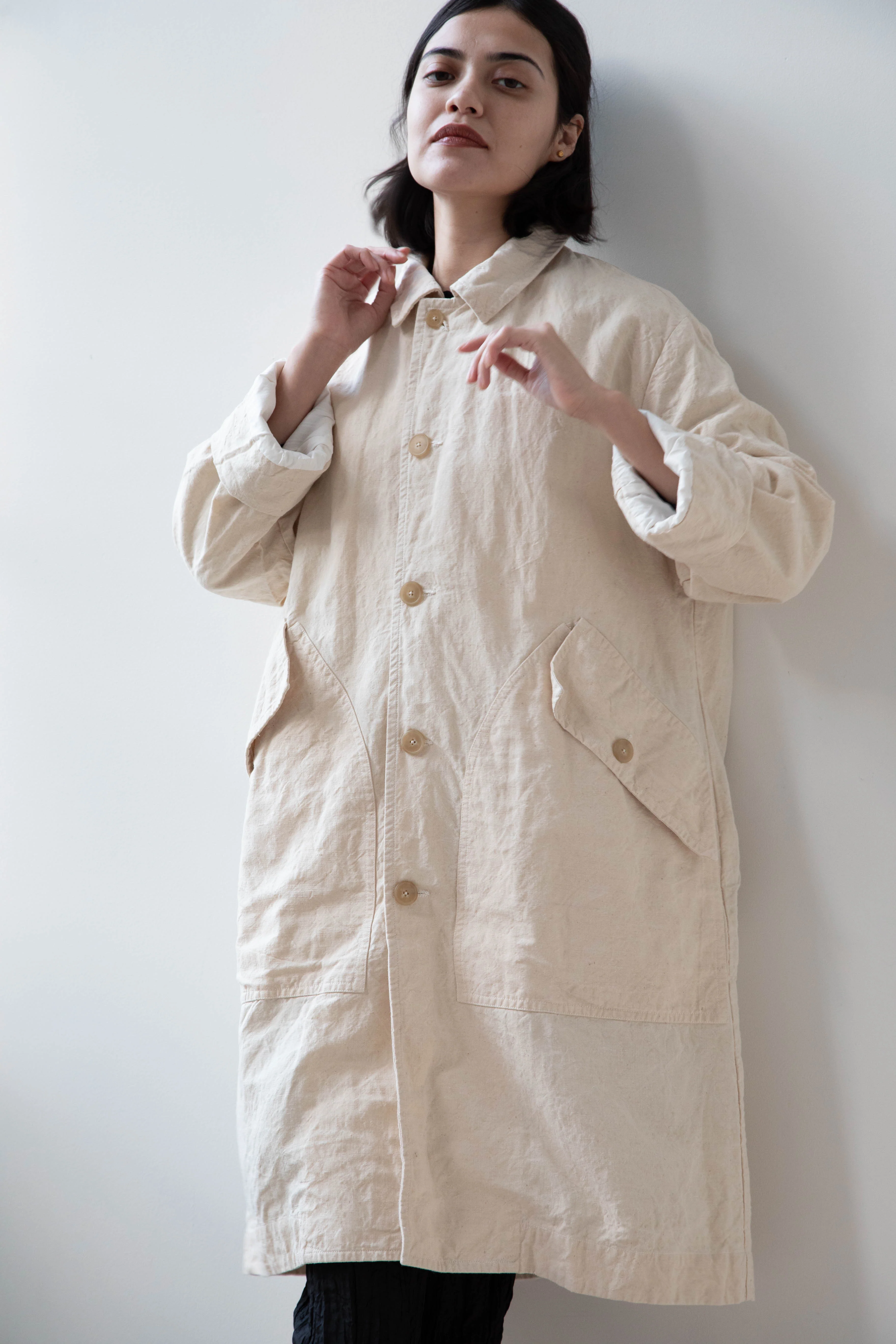 Oliver Church | Big Coat in Natural Antique Cotton Linen - Image 25