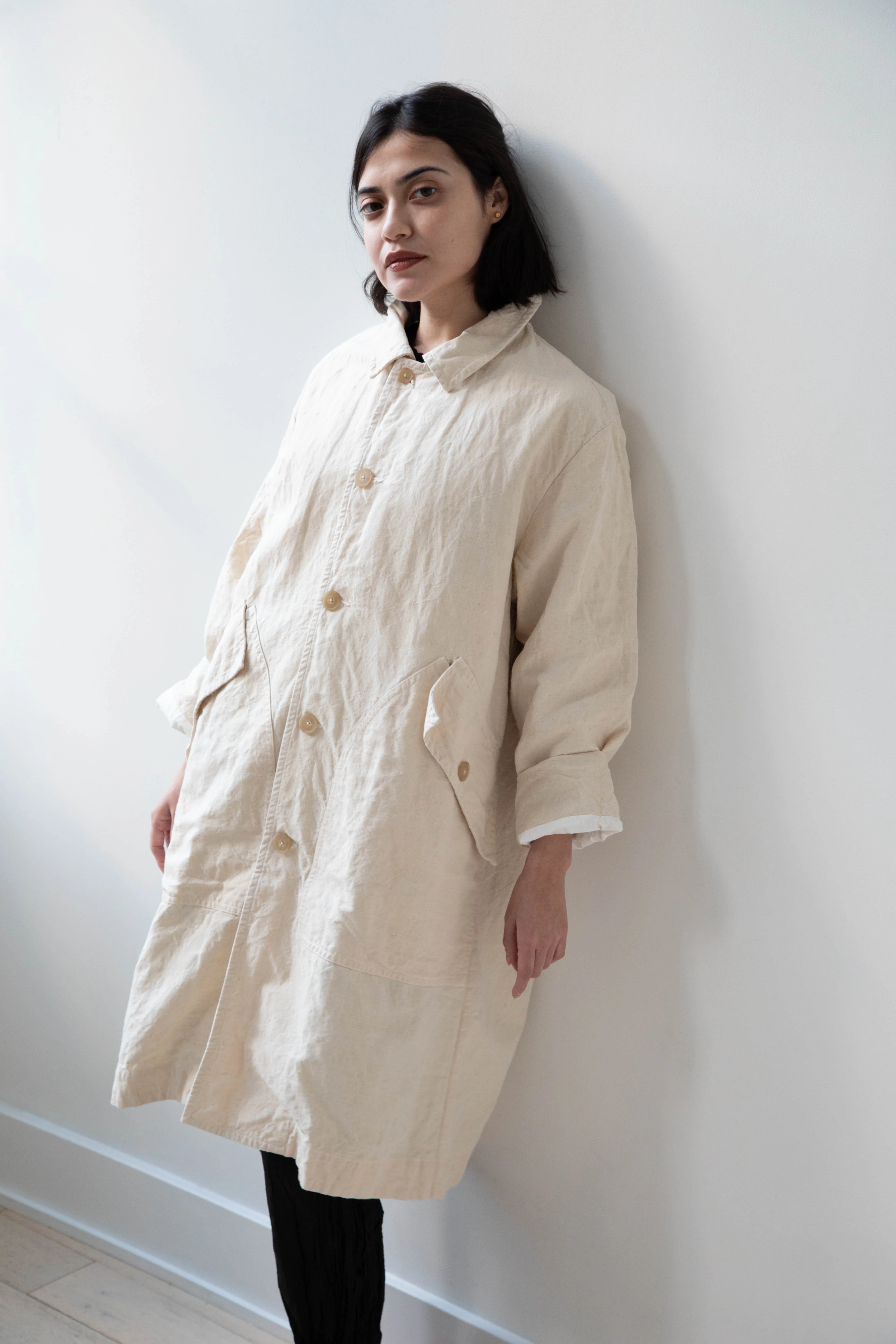 Oliver Church | Big Coat in Natural Antique Cotton Linen - Image 3