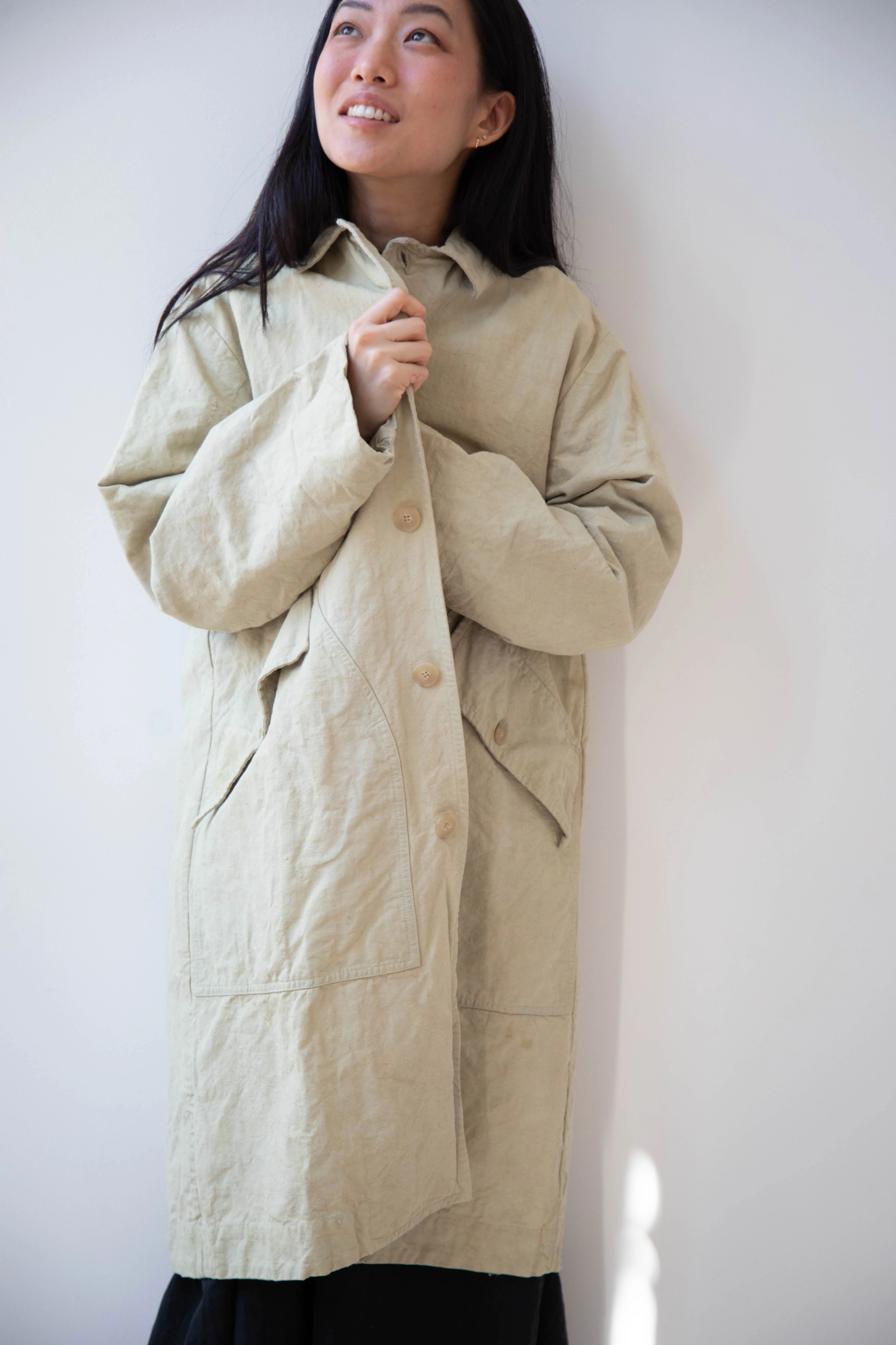 Oliver Church | Big Coat in Olive Antique French Linen Cotton - Image 21