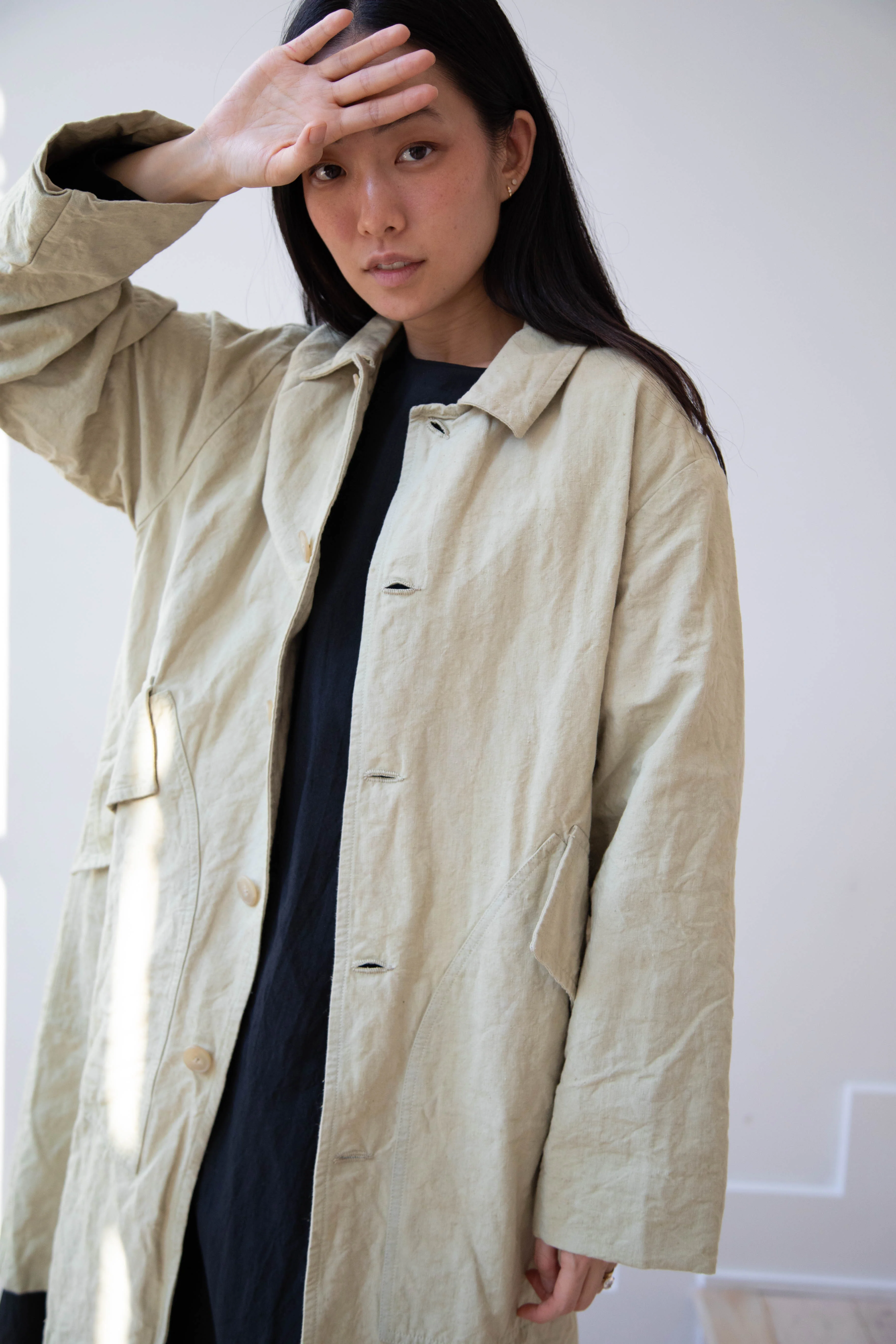 Oliver Church | Big Coat in Olive Antique French Linen Cotton - Image 32